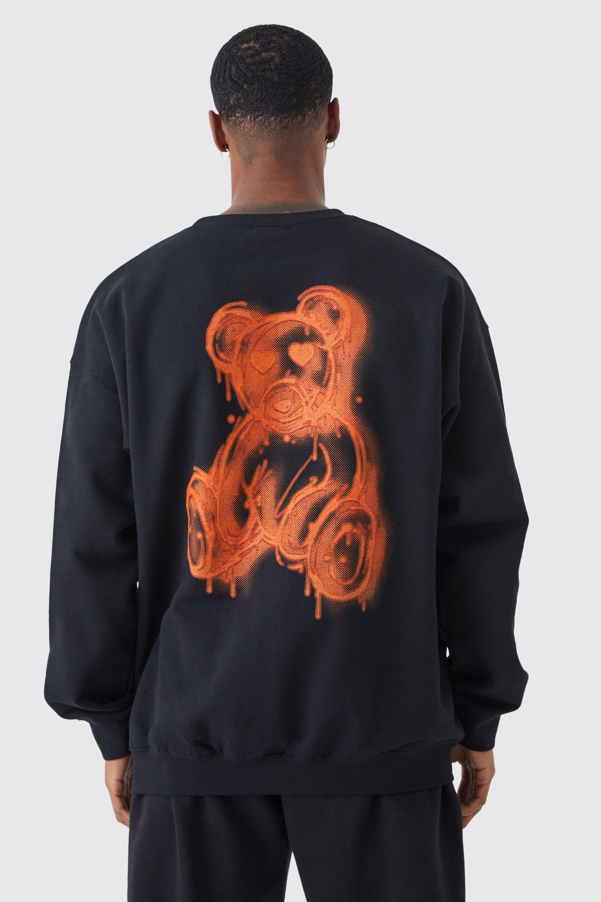 Oversized Graffiti Bear Graphic Sweatshirt, Nero