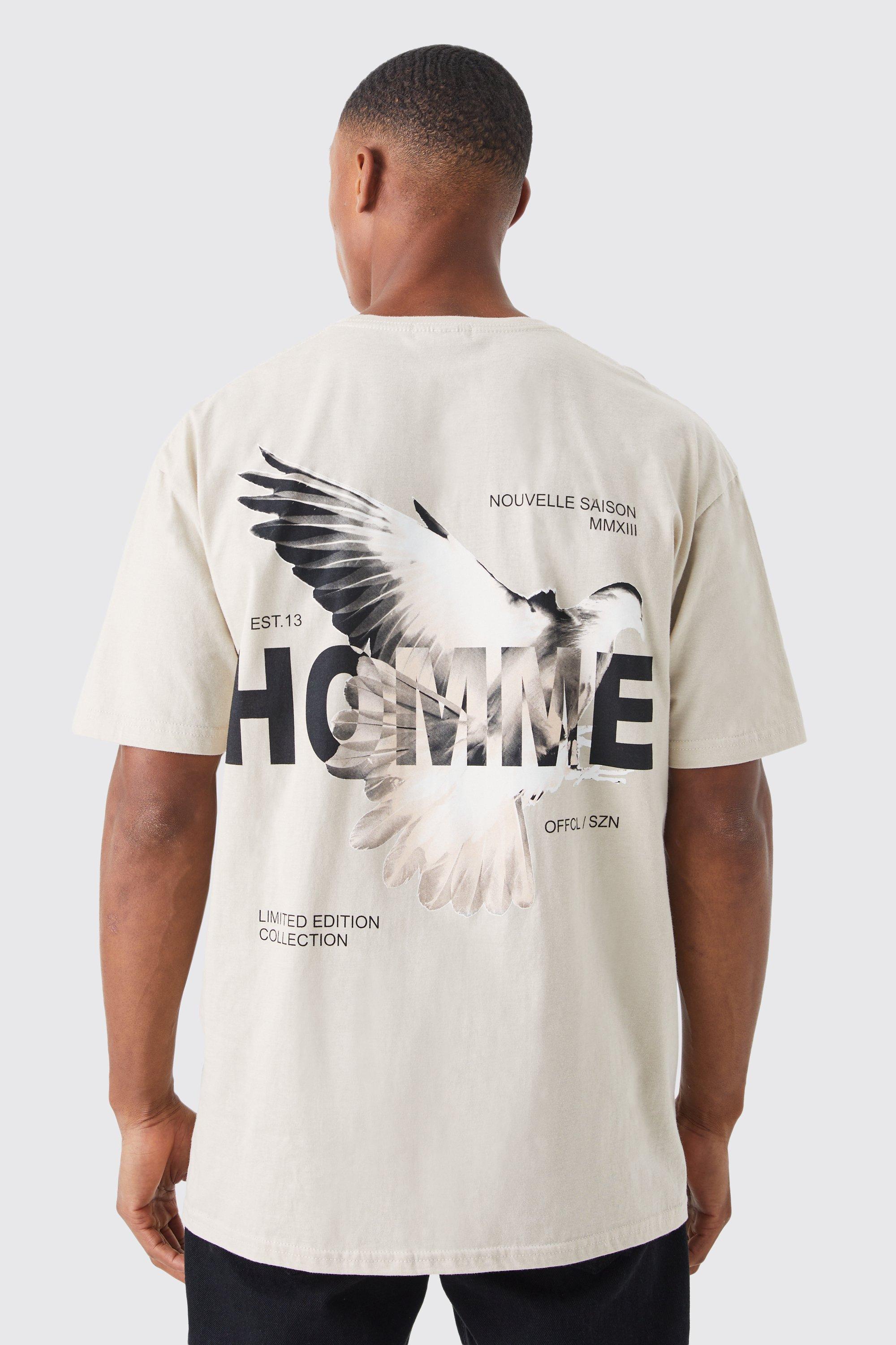 Mens Beige Homme Dove Graphic T-shirt, Beige