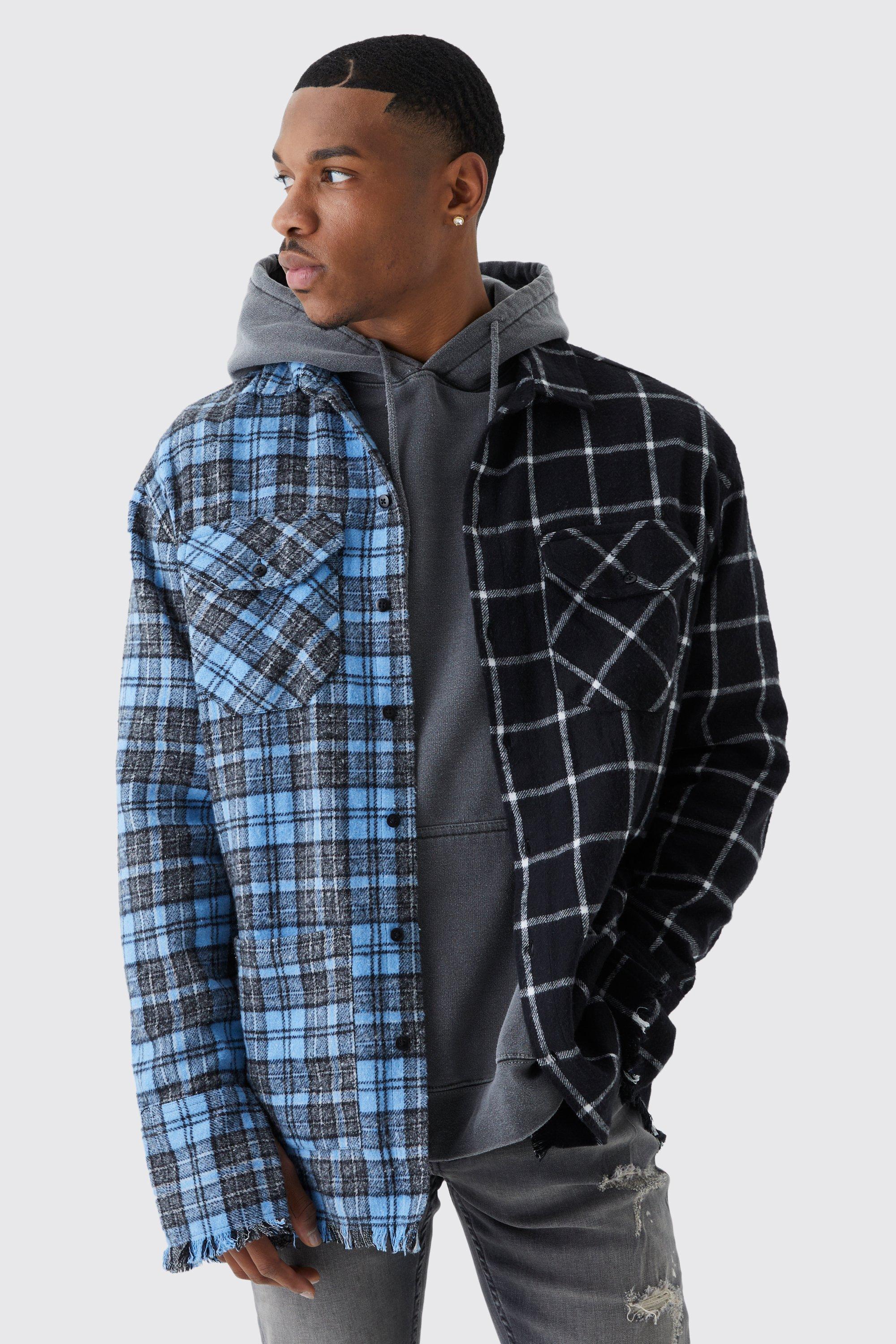 Mens Multi Middle Spliced Checked Shirt, Multi
