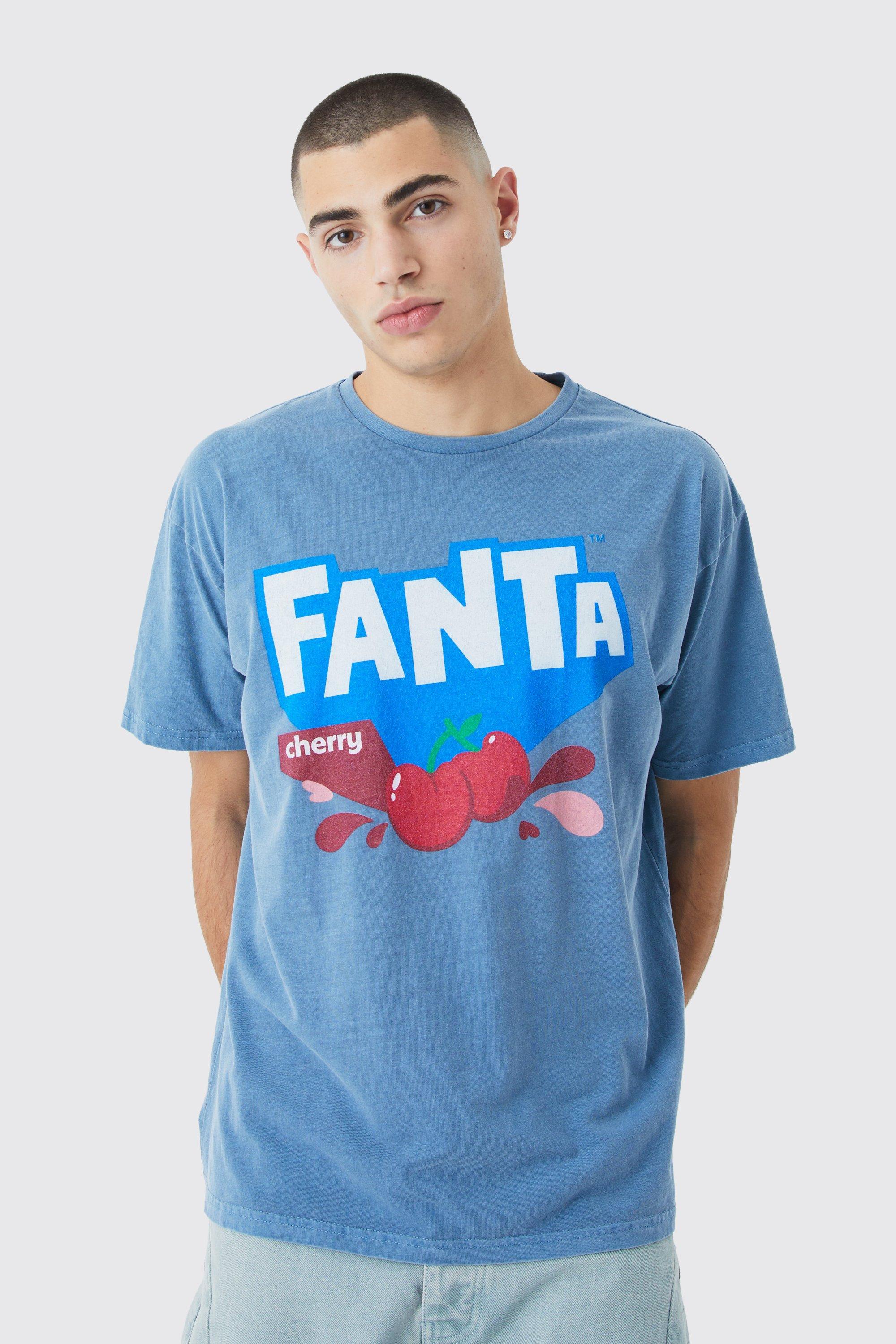 Mens Navy Oversized Fanta Cherry Wash License T-shirt, Navy
