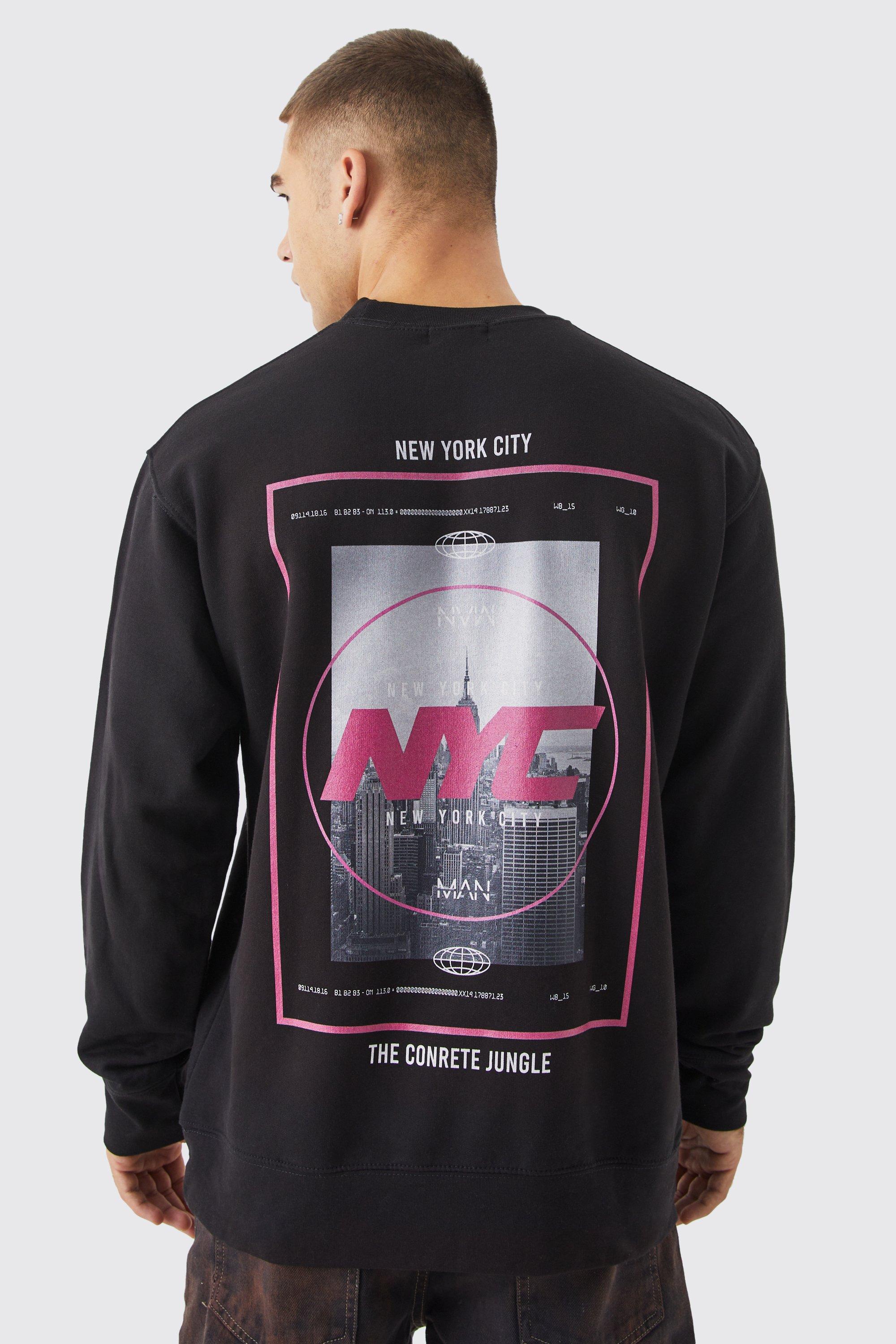 Mens Black Oversized Nyc Graphic Sweatshirt, Black