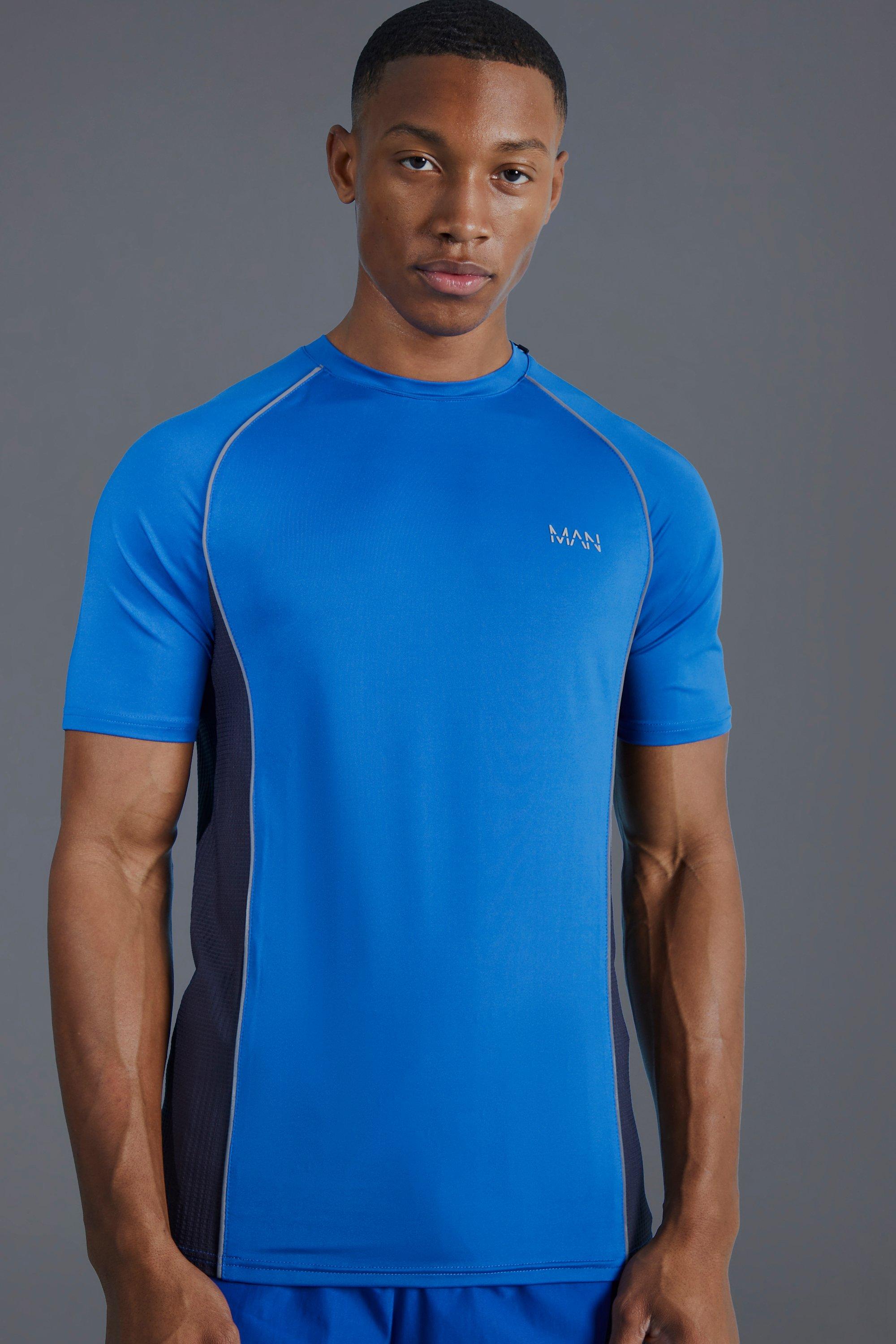 Mens Blue Man Active Muscle Fit Panelled T-shirt, Blue