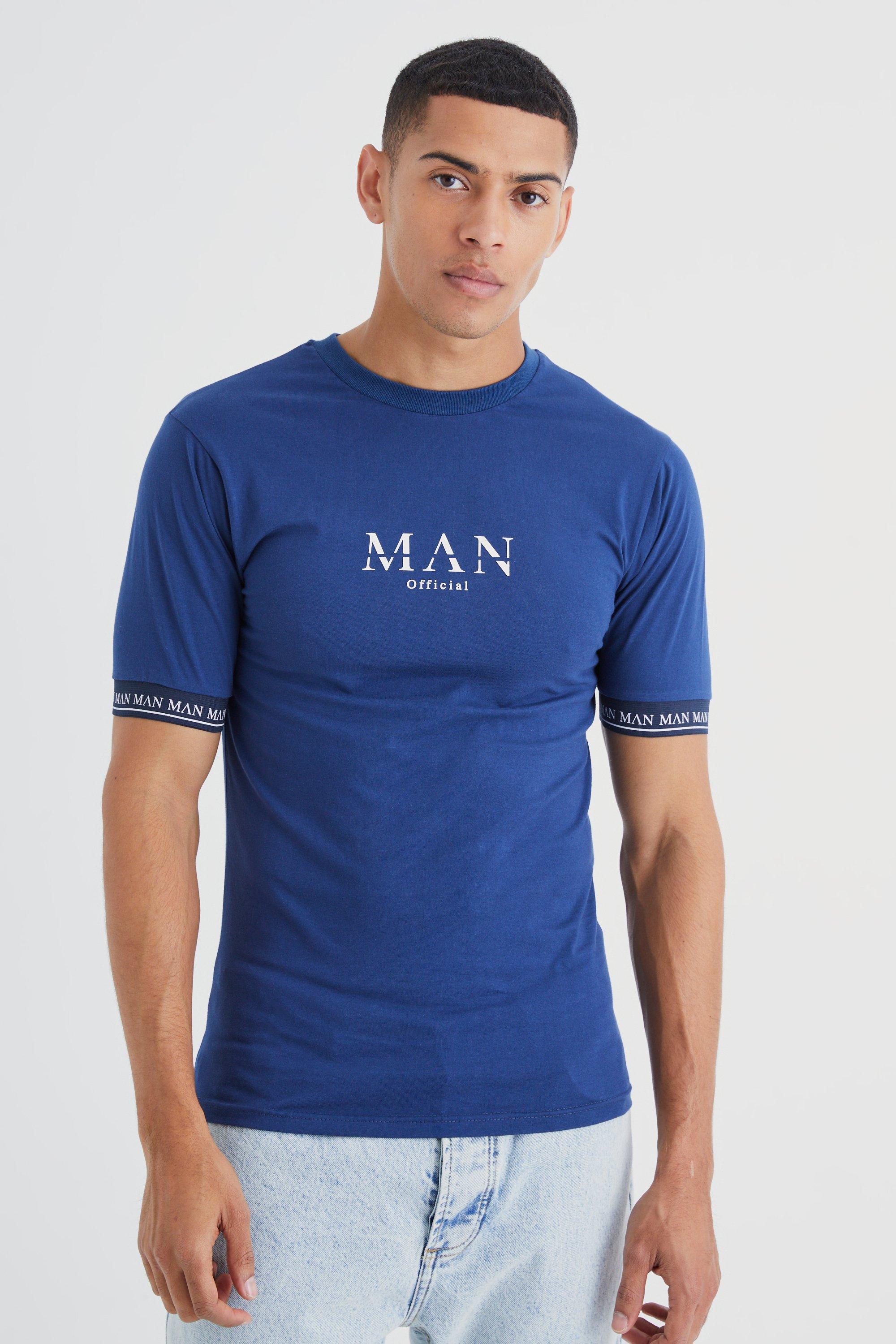 Image of T-shirt attillata Man Gold con polsini alle caviglie, Navy