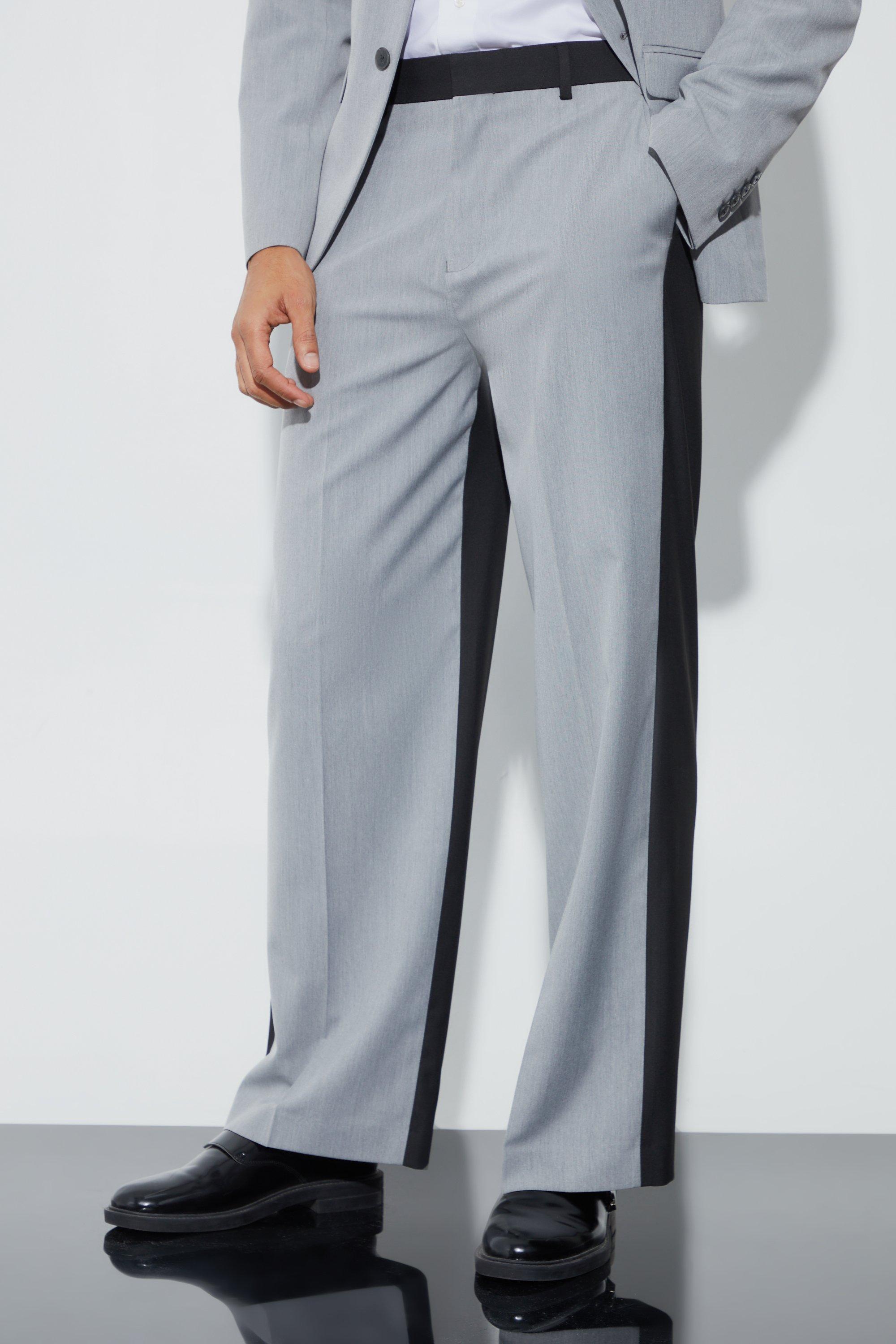 Image of Pantaloni a calzata ampia a blocchi di colore per metà e per metà, Grigio