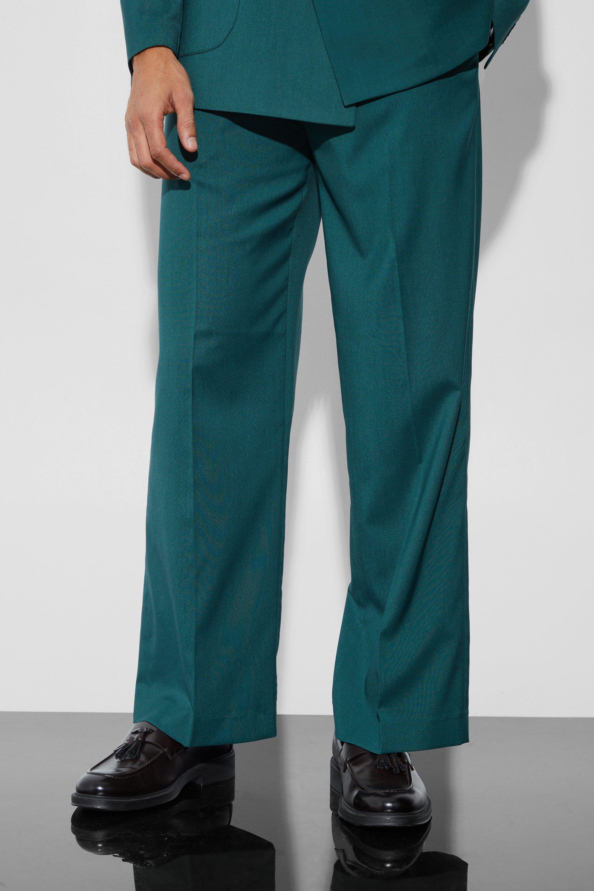 Mens Green Wide Fit Pleat Front Tailored Trouser, Green