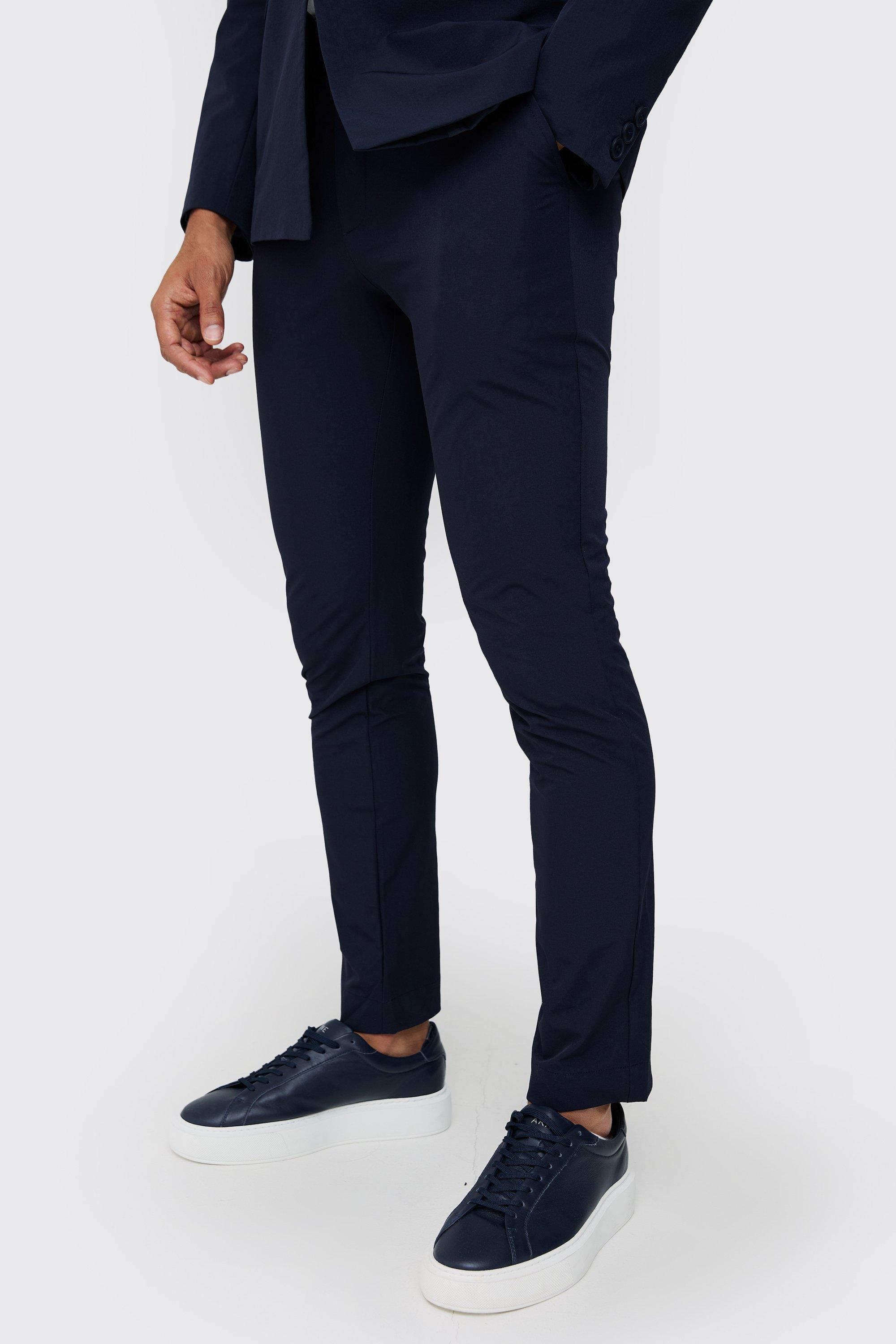 Mens Navy Stretch Tailored Slim Fit Trousers, Navy