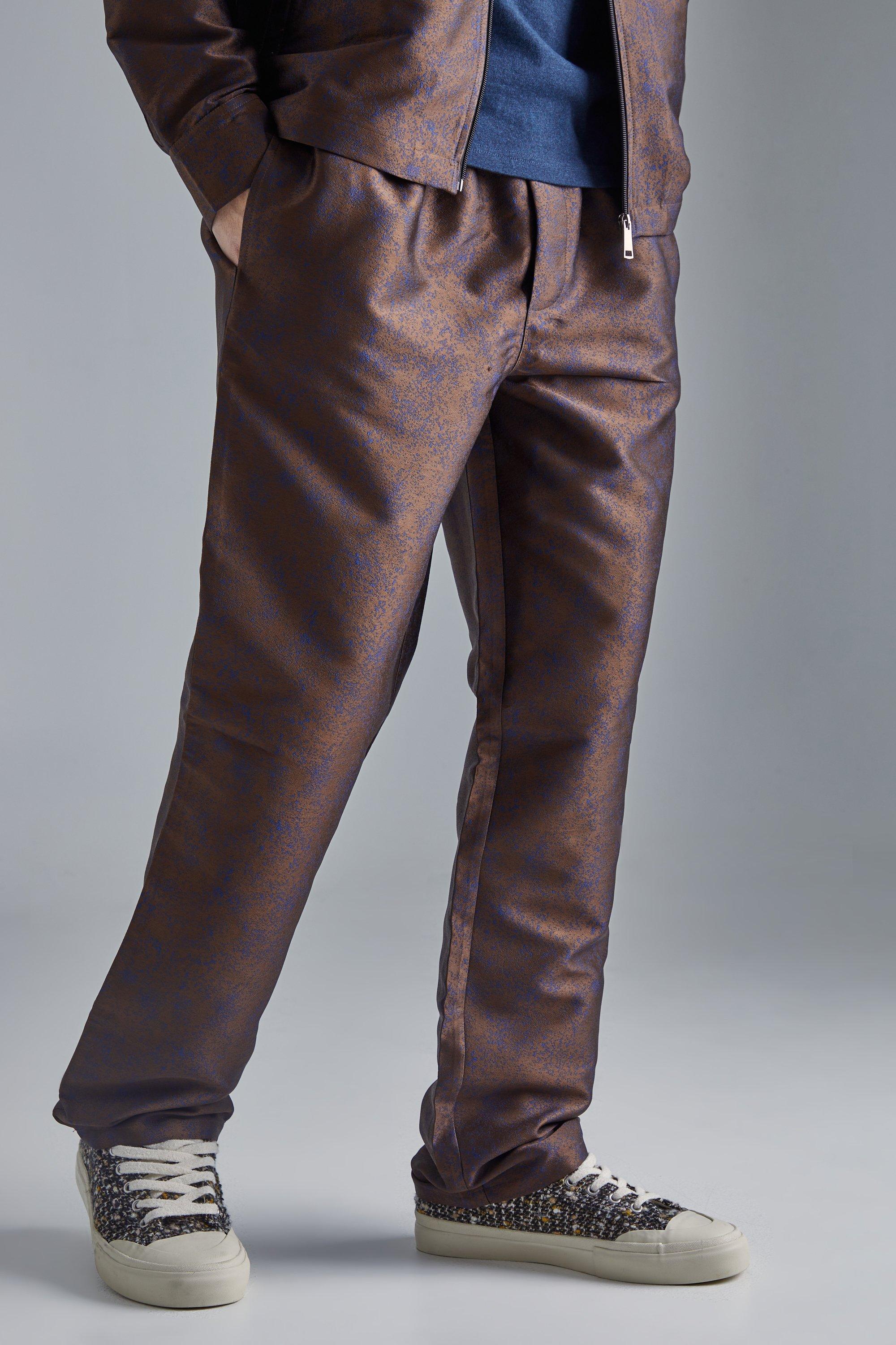 Image of Pantaloni dritti in tessuto mélange a effetto mélange, Brown
