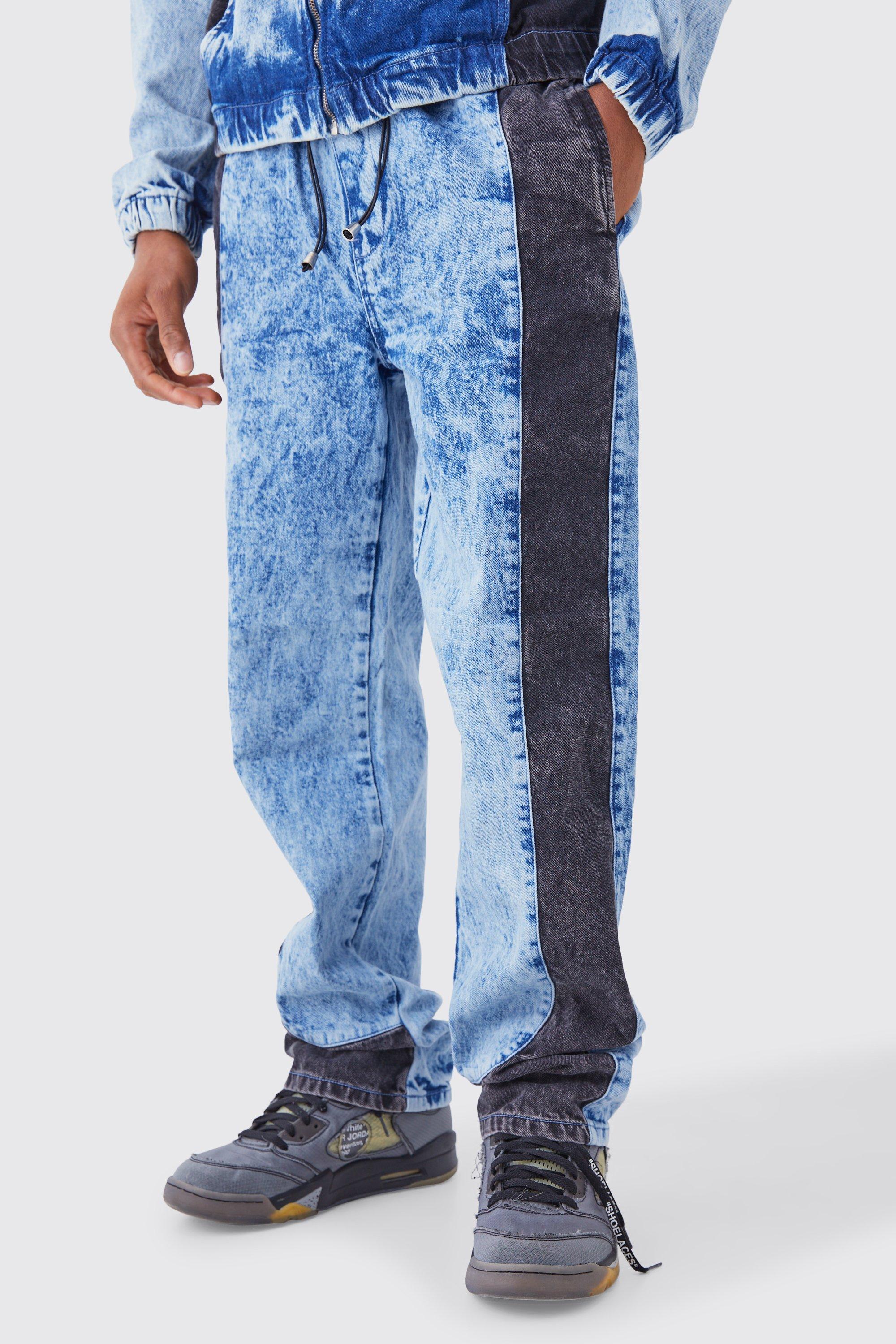 Image of Pantaloni tuta rilassati in denim in lavaggio acido, Azzurro