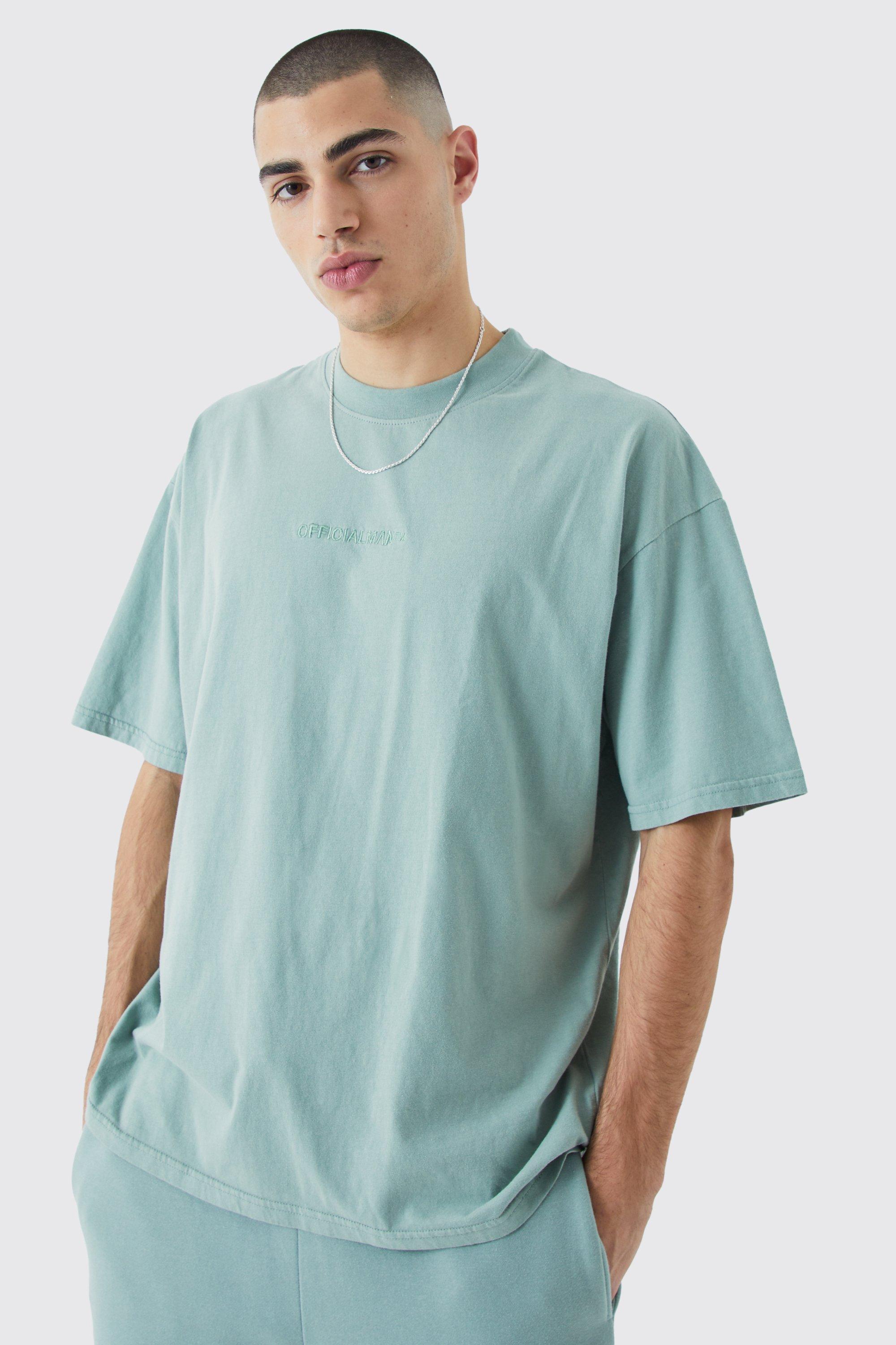 Image of T-shirt oversize Man Official in lavaggio acido, Verde