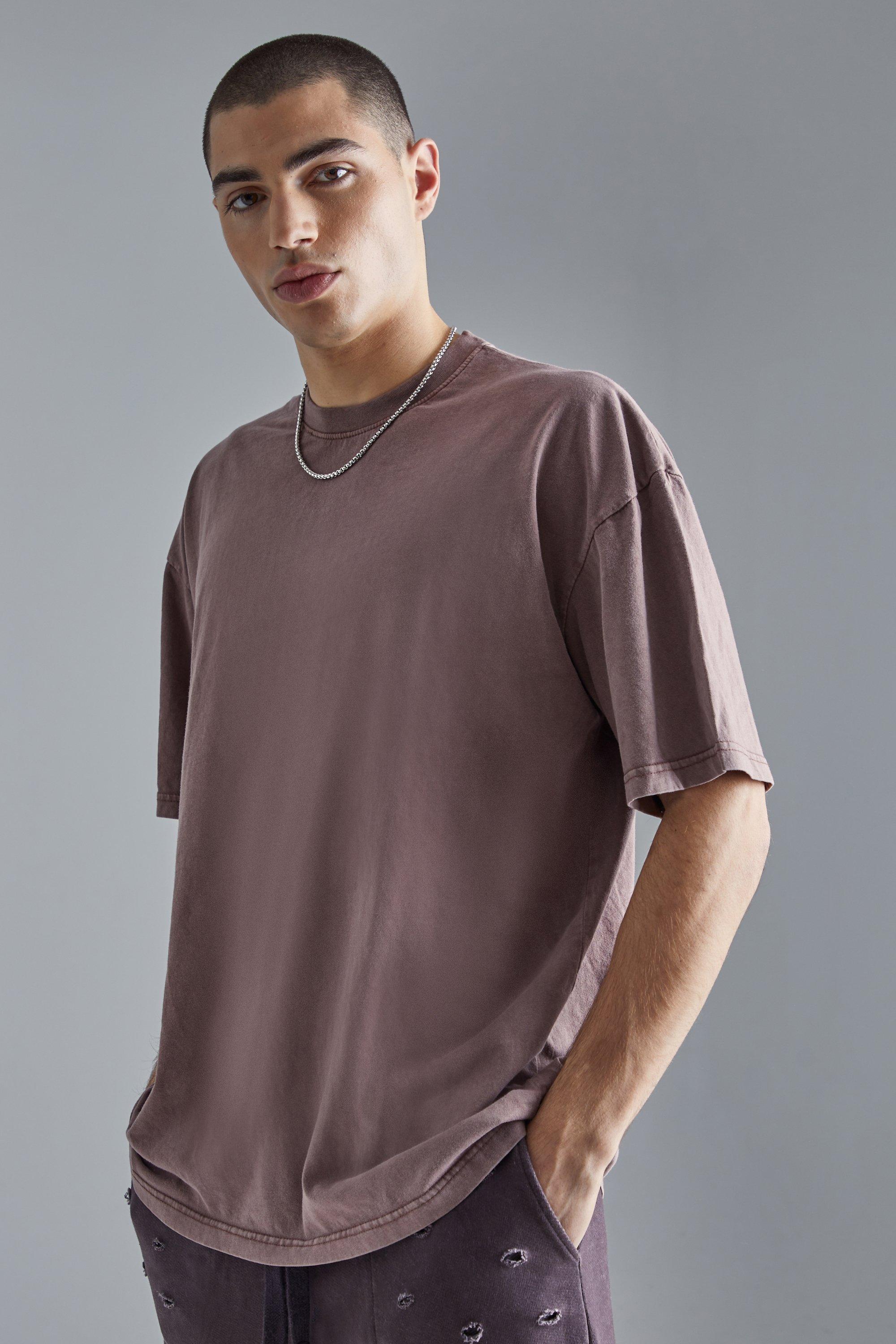 Image of T-shirt oversize in lavaggio acido, Brown
