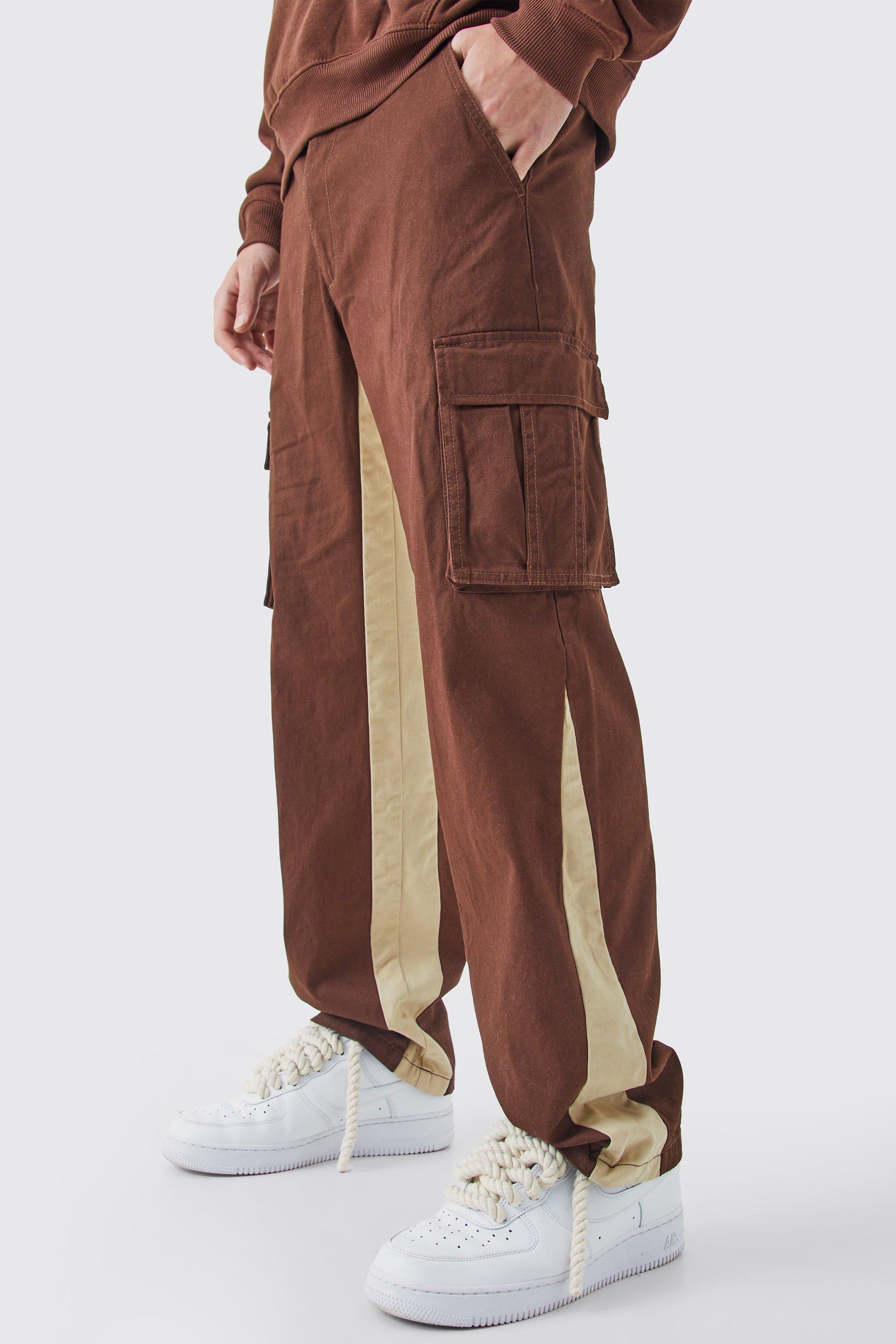 Image of Pantaloni Cargo con inserti in vita fissa, Brown