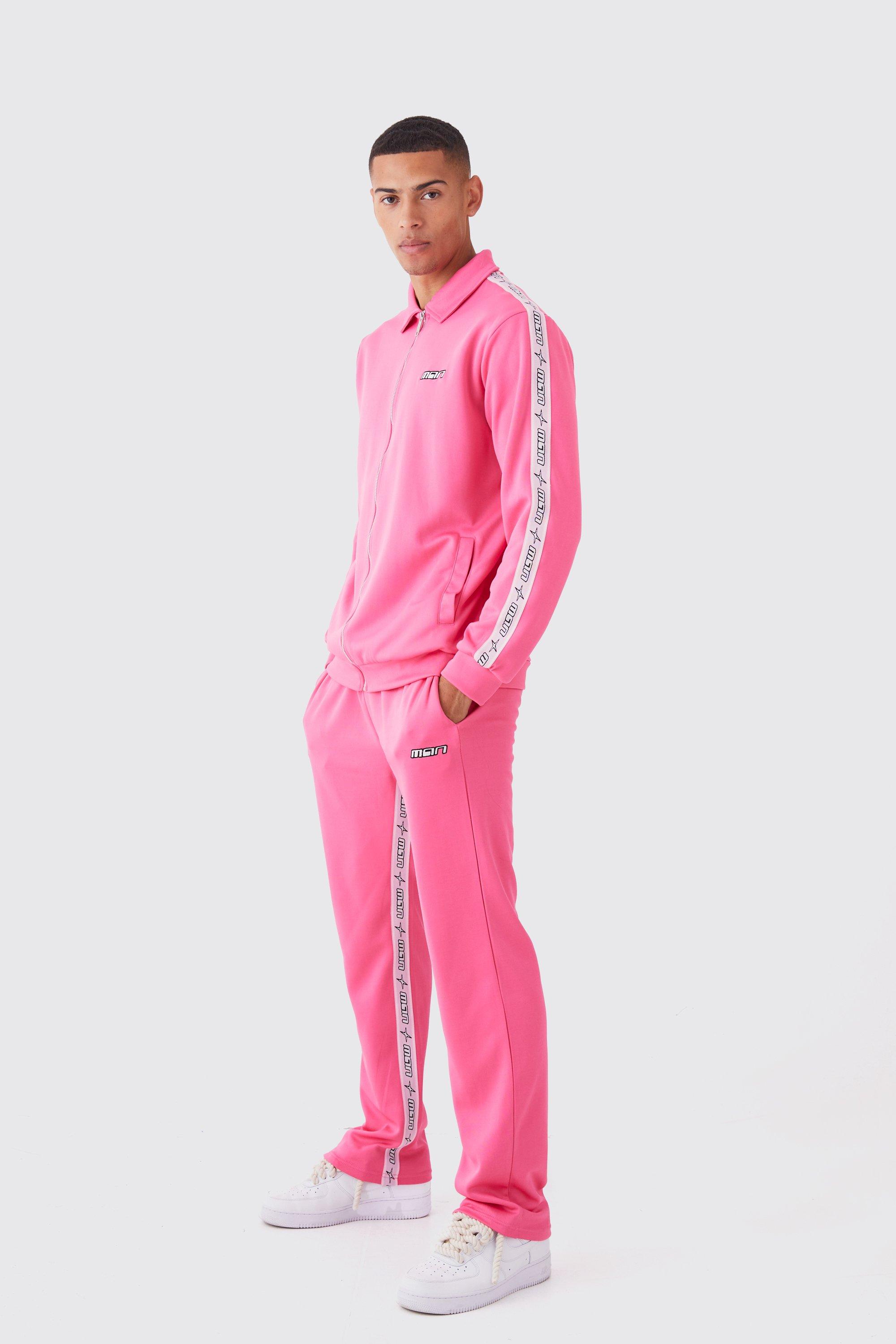 Image of Tuta sportiva in tricot con striscia Man e zip, Pink