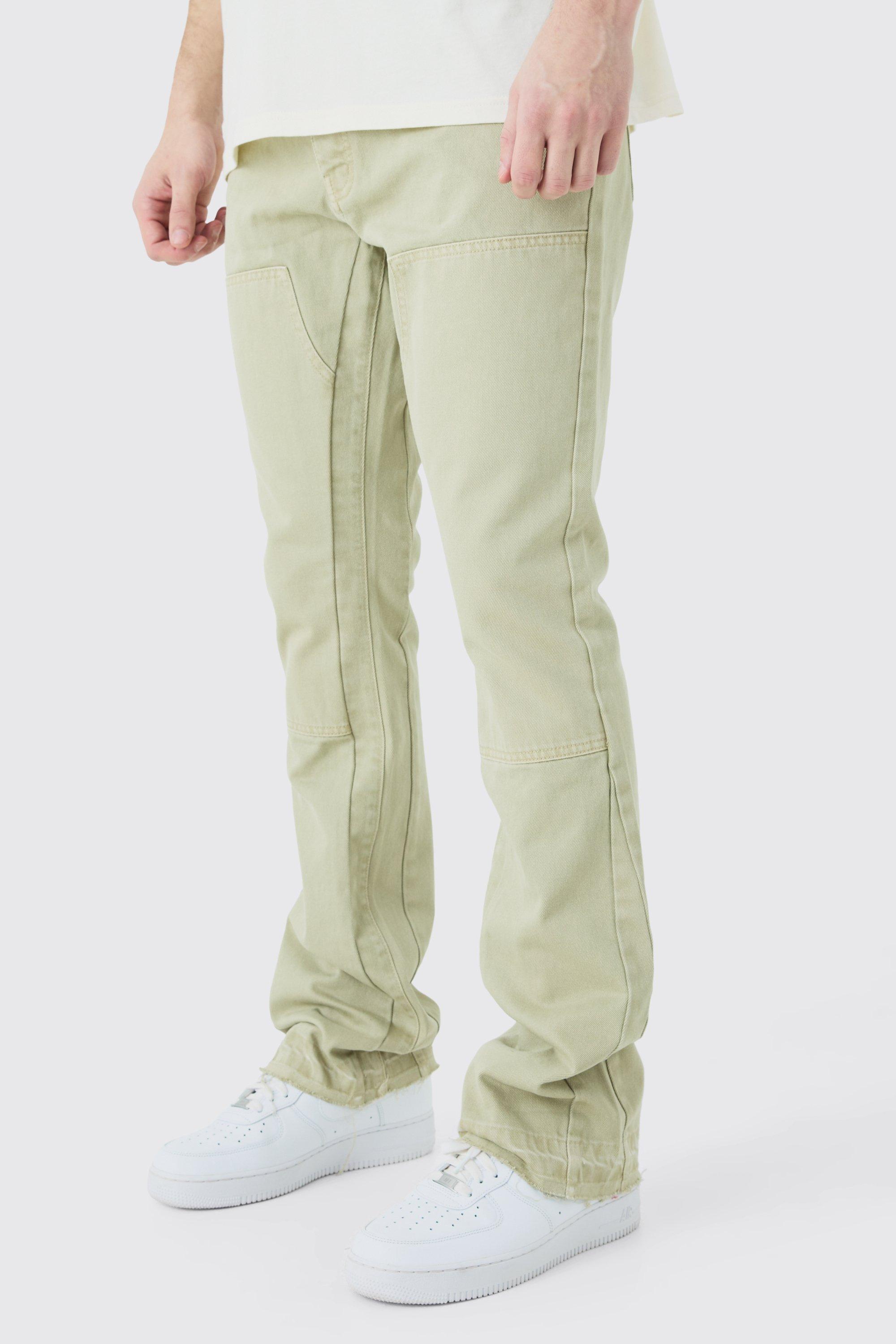 Mens Green Tall Slim Rigid Flare Gusset Detail Jeans, Green