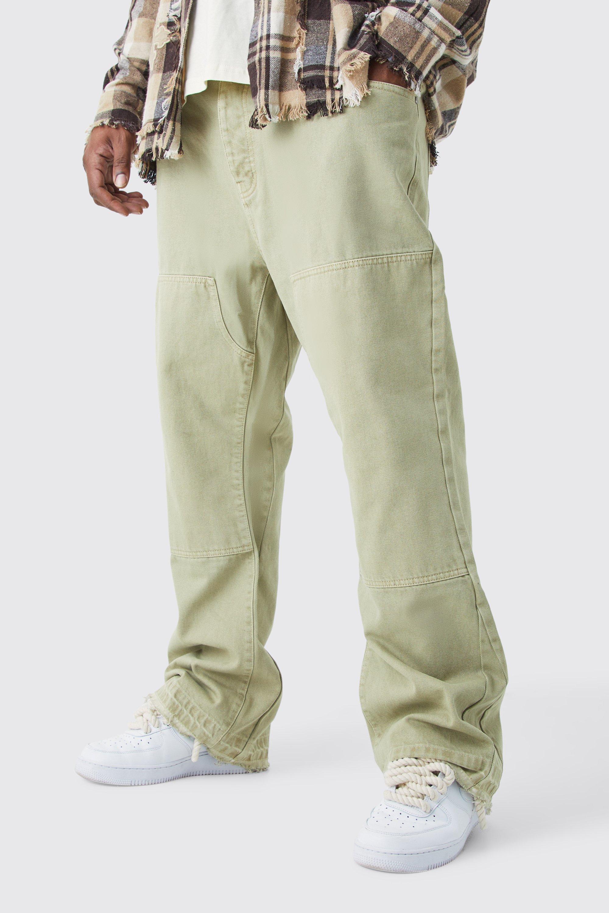 Mens Green Plus Slim Rigid Flare Gusset Detail Jeans, Green