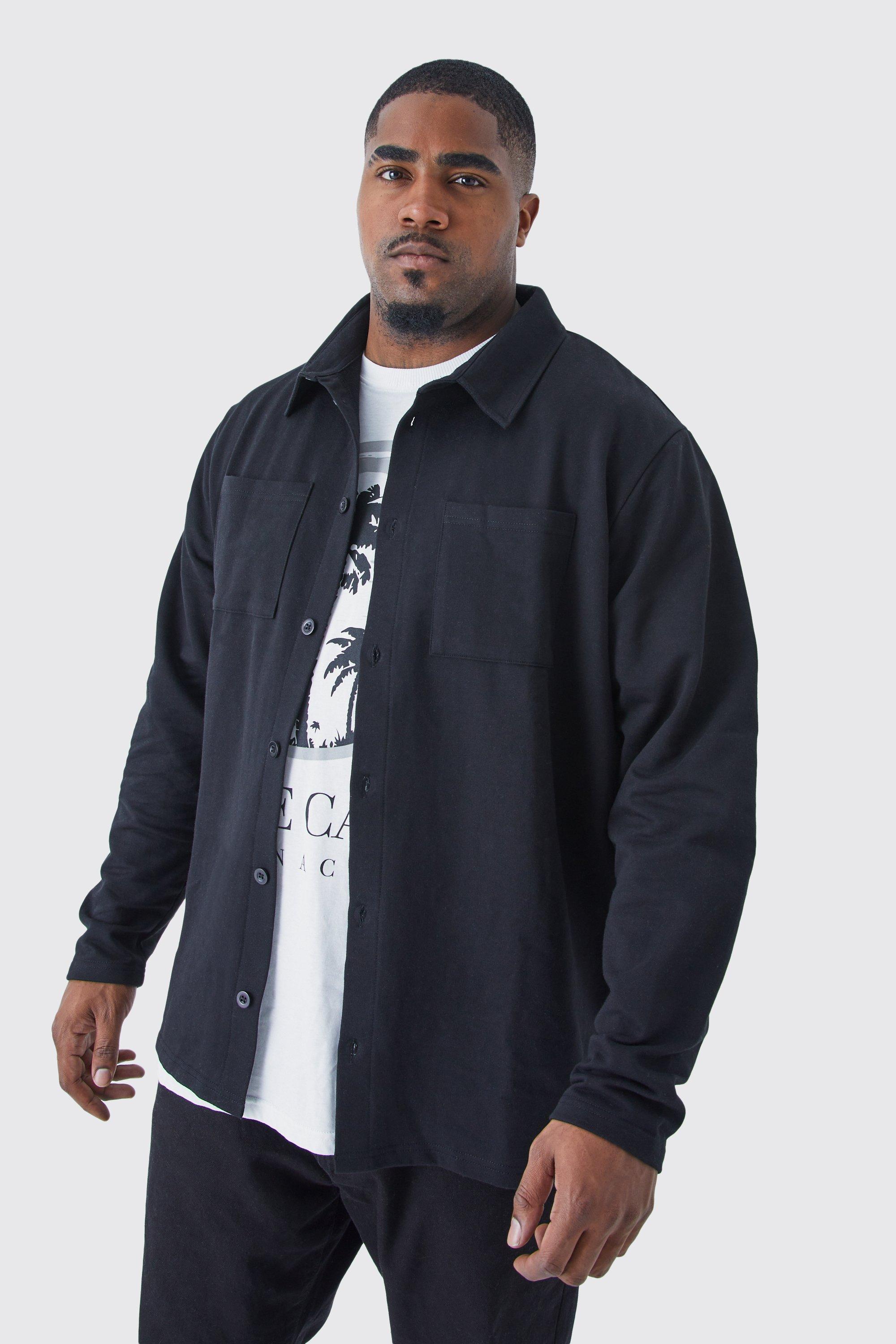 grande taille - surchemise utilitaire en jersey homme - noir - xxl, noir