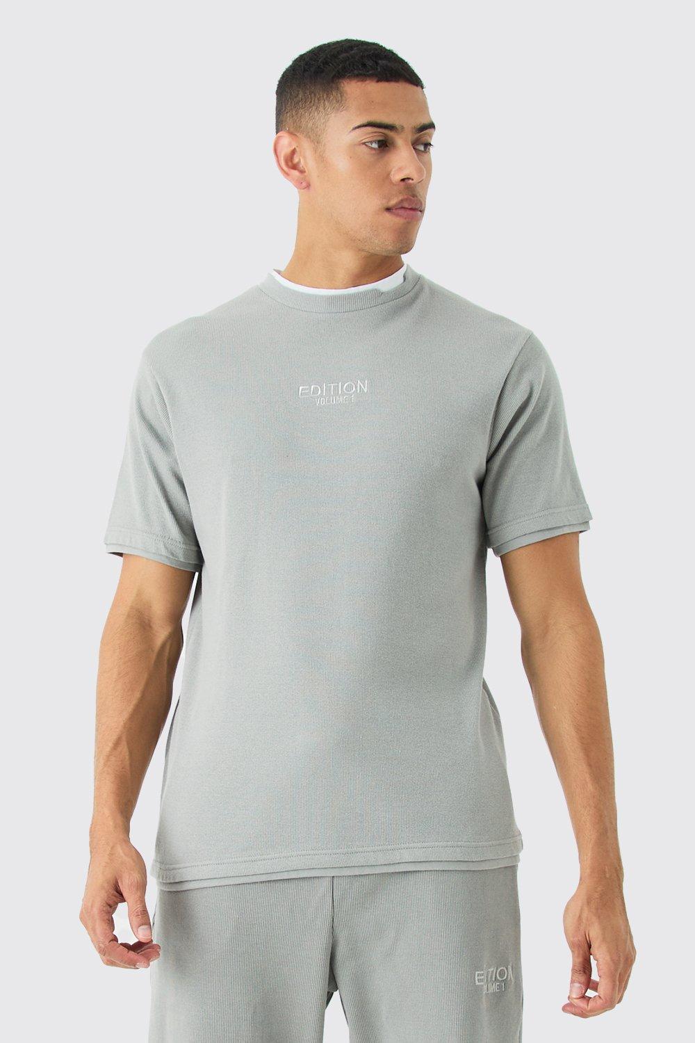 Image of T-shirt pesante a coste EDITION con finto doppio livello, Grigio