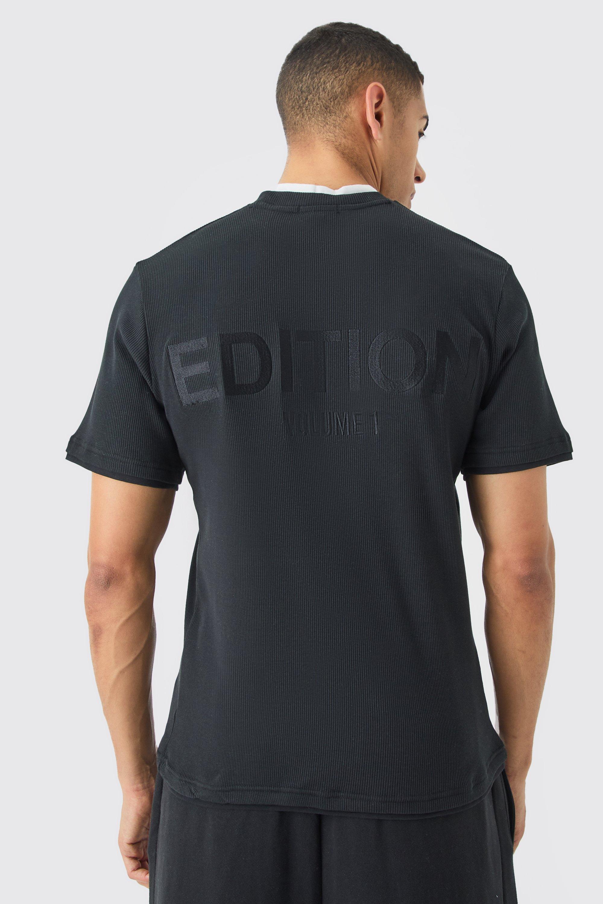 Image of T-shirt pesante a coste EDITION con finto doppio livello, Nero