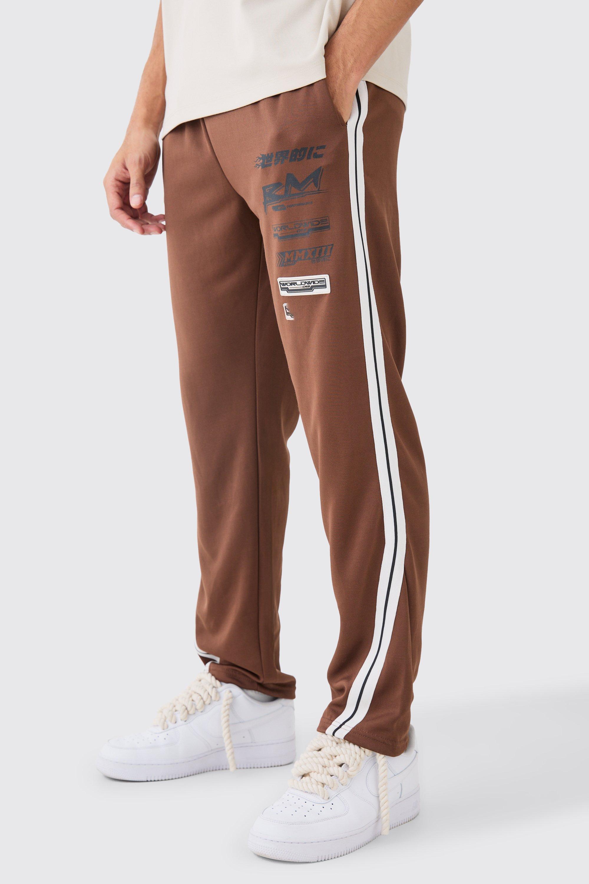 Image of Pantaloni tuta Regular Fit in tricot con inserti e striscia laterale, Brown