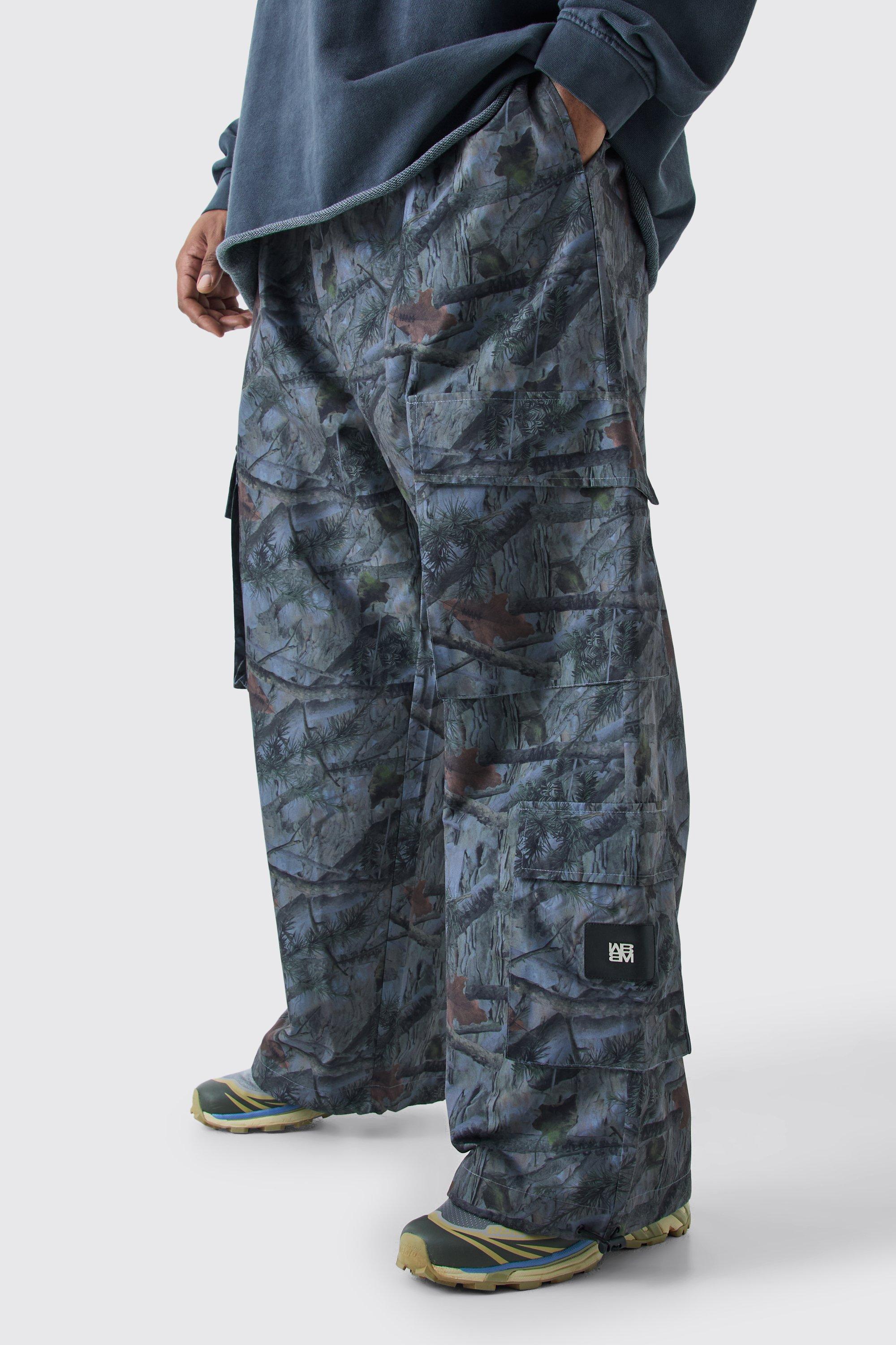 Image of Pantaloni Cargo Plus Size in fantasia militare con vita elasticizzata, Grigio