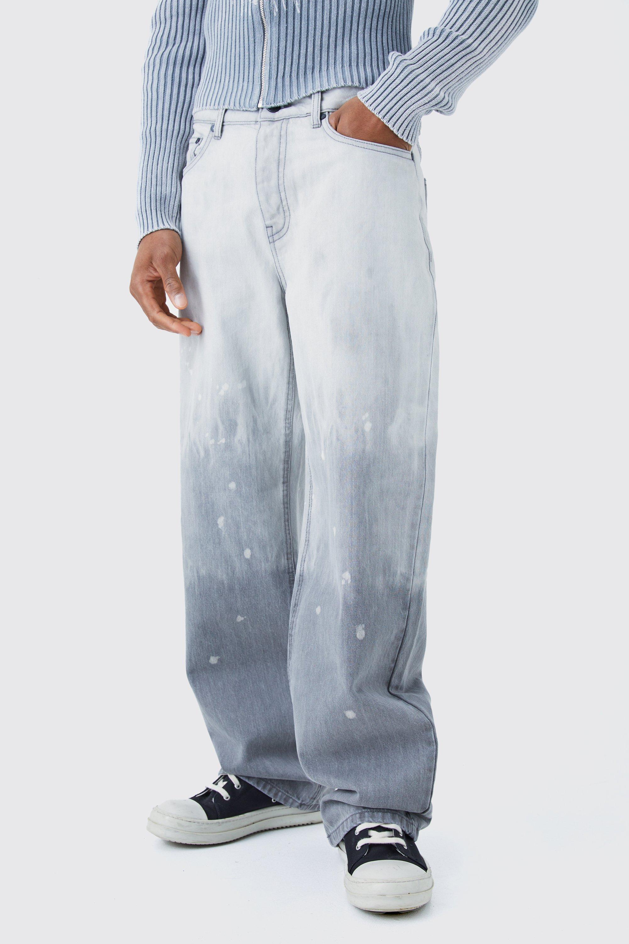 Image of Jeans extra comodi candeggiati in denim rigido grigio chiaro, Grigio