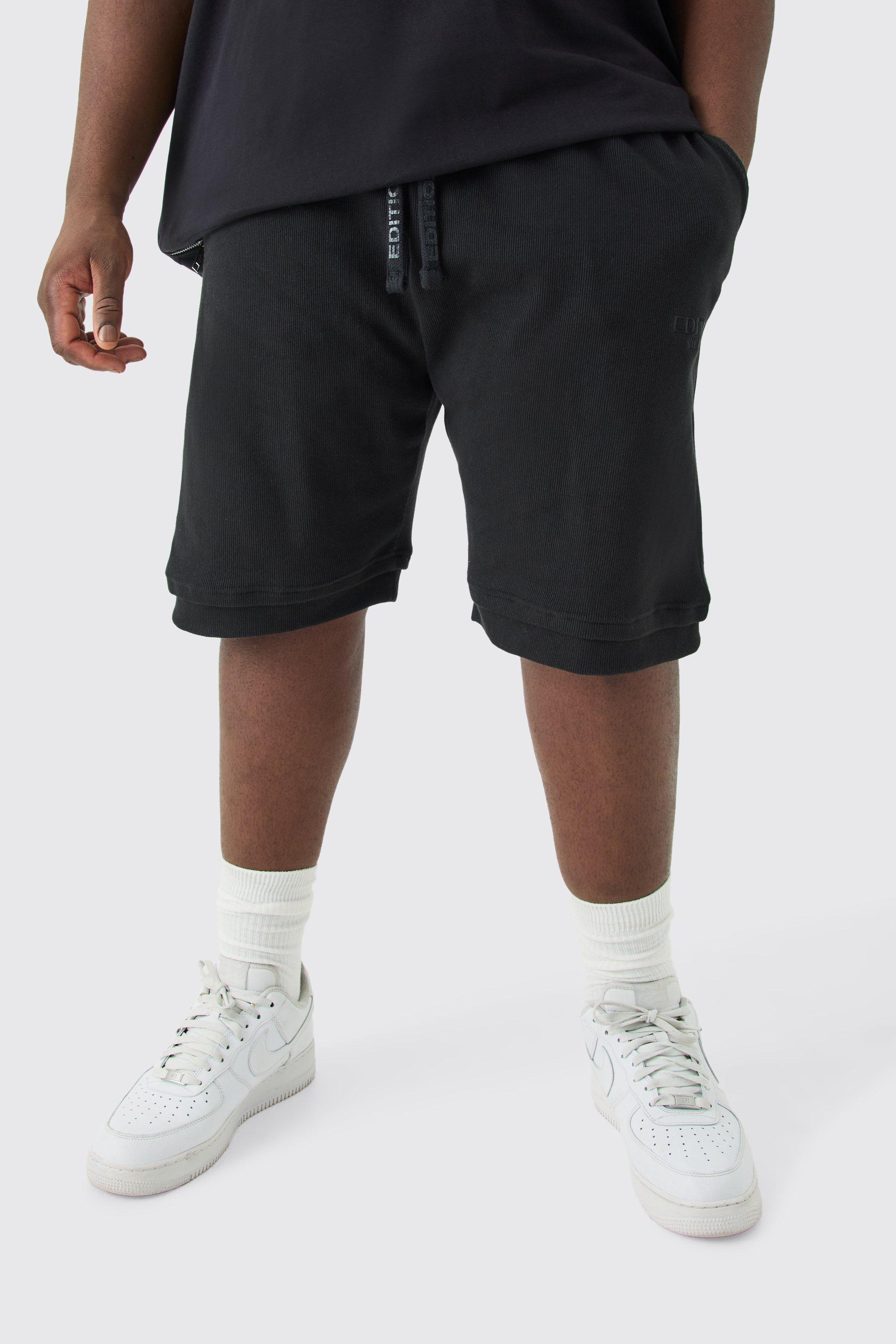 Mens Black Plus EDITION Relaxed Heavyweight Ribbed Shorts, Black