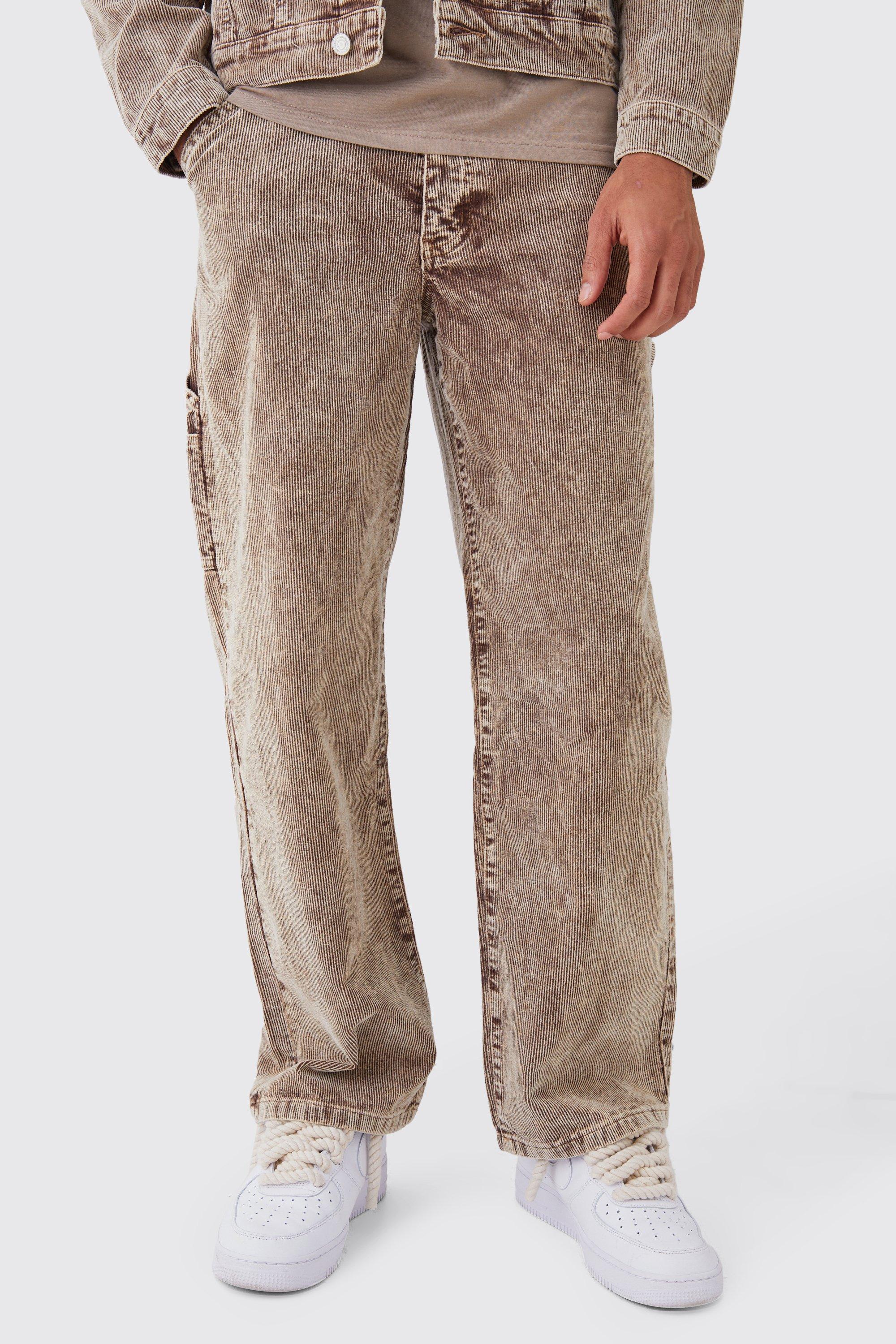 Image of Pantaloni extra comodi in velluto a coste color cioccolato in lavaggio acido, Brown