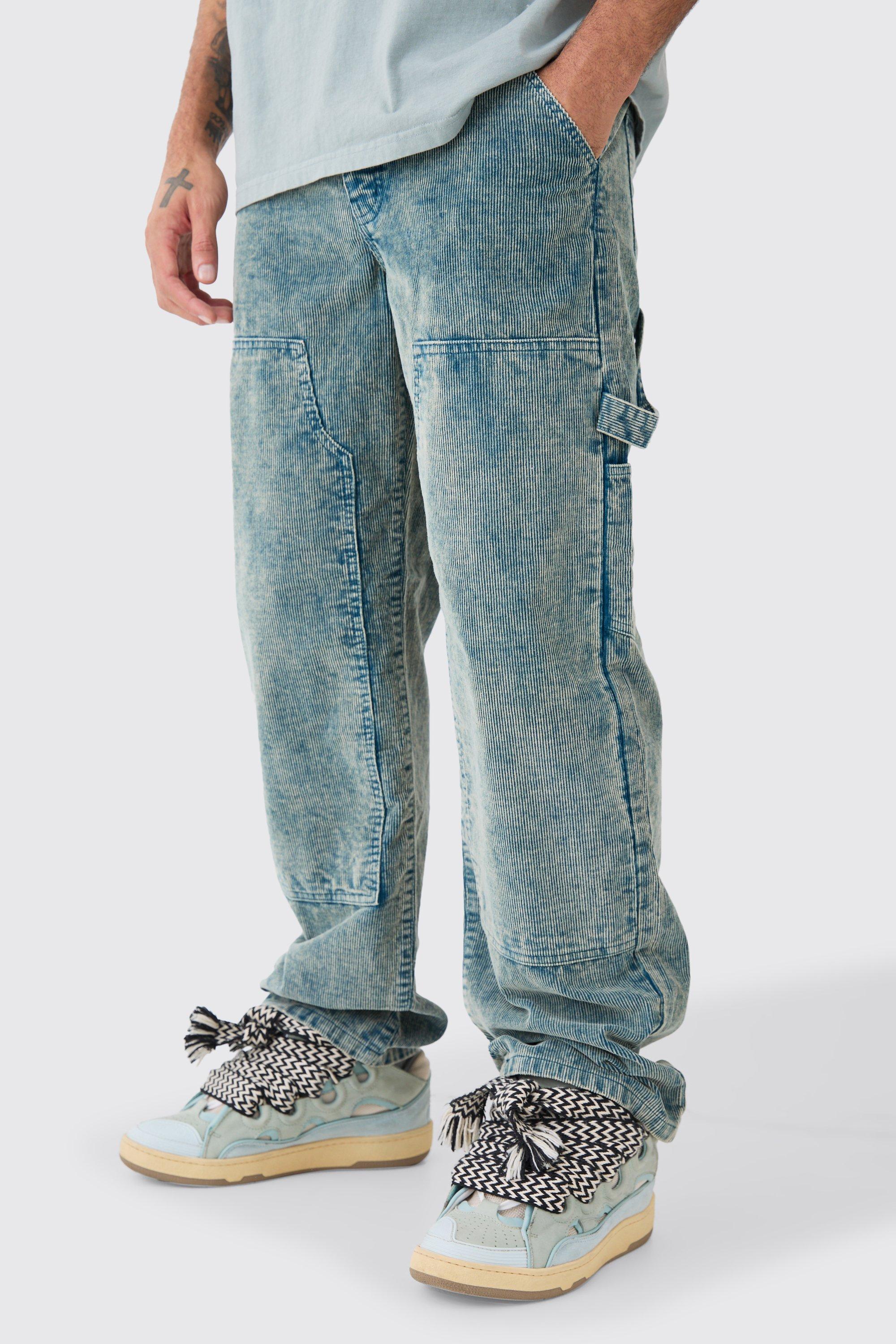 Image of Pantaloni extra comodi in velluto a coste blu navy in lavaggio acido, Navy