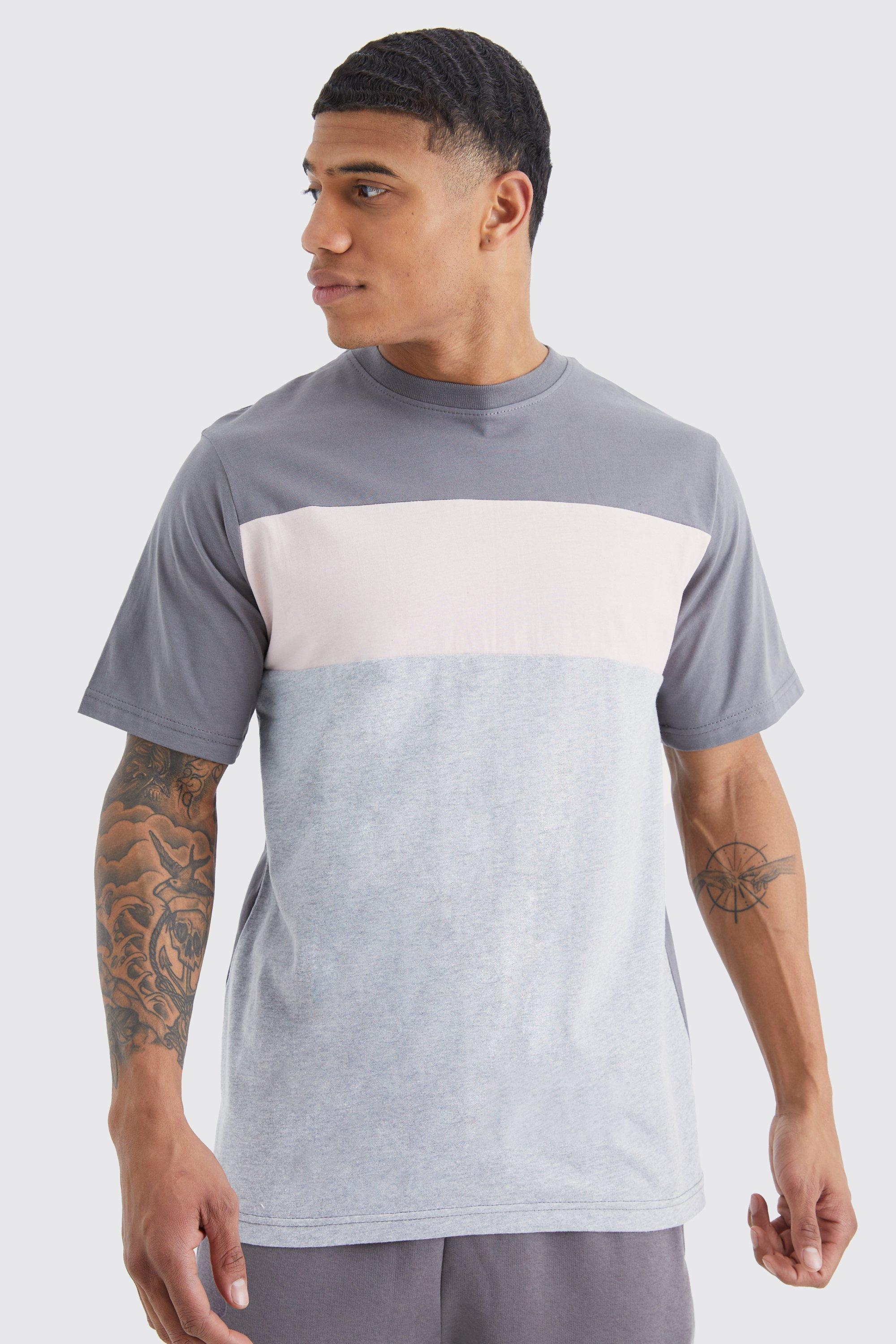 Image of T-shirt a blocchi di colore, Grigio