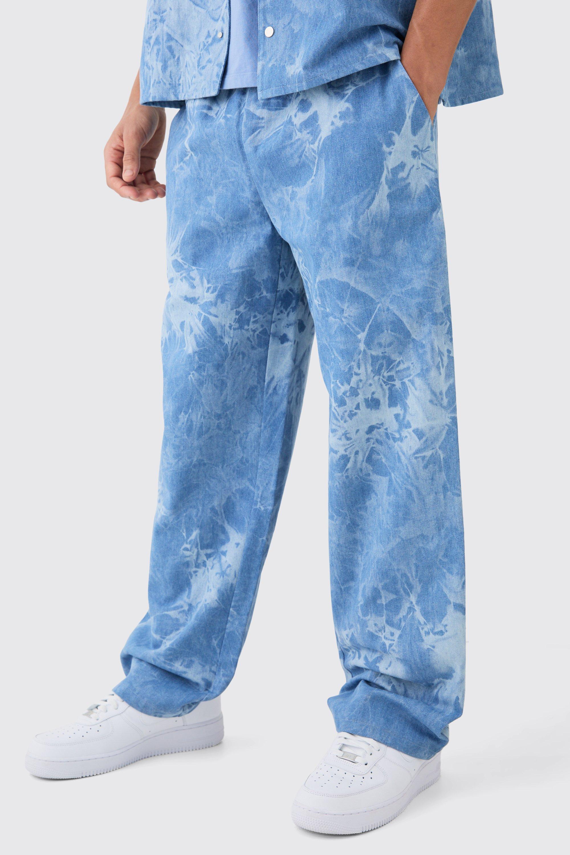 Image of Jeans rilassati in tessuto elasticizzato in vita, Azzurro