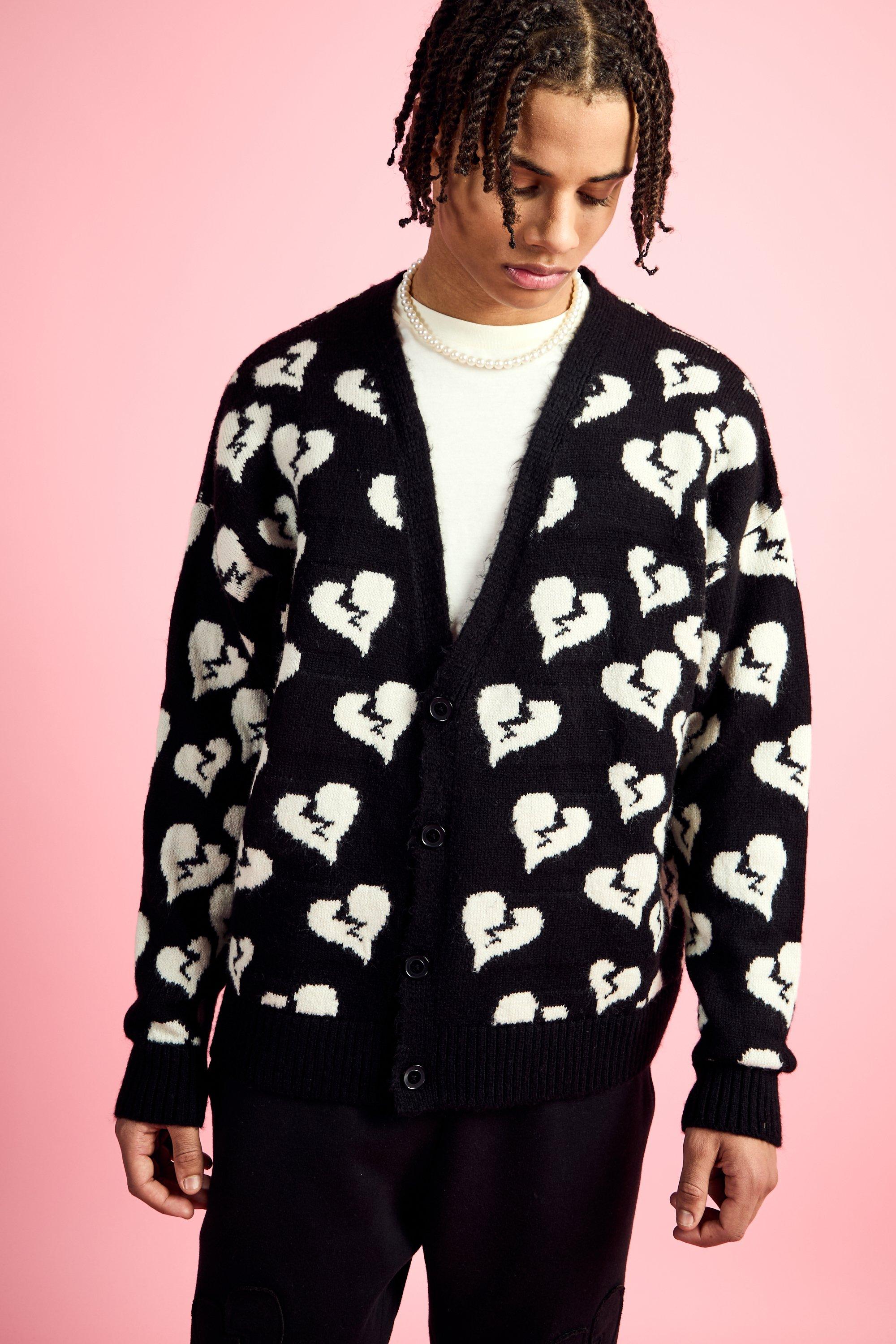 oversized fit cardigan with all over print homme - noir - m, noir