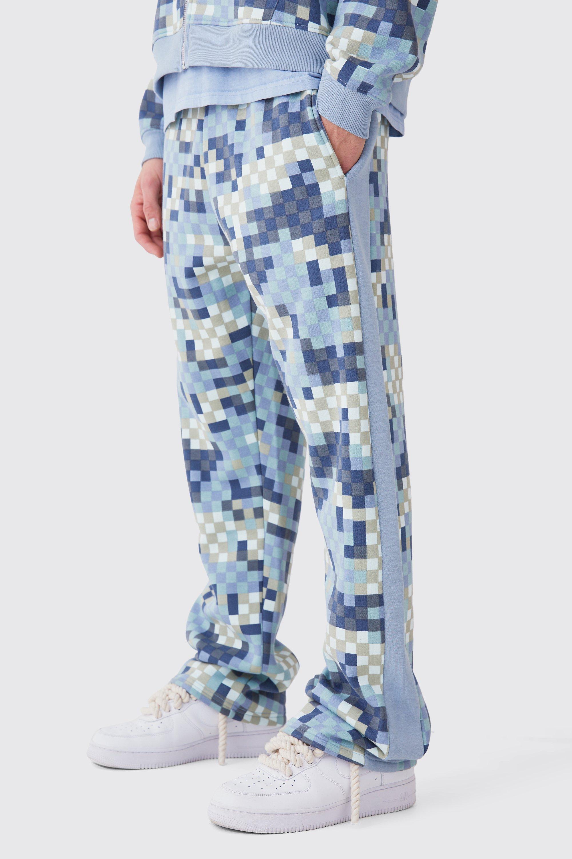 Image of Pantaloni tuta rilassati in fantasia militare con pannelli laterali, Azzurro