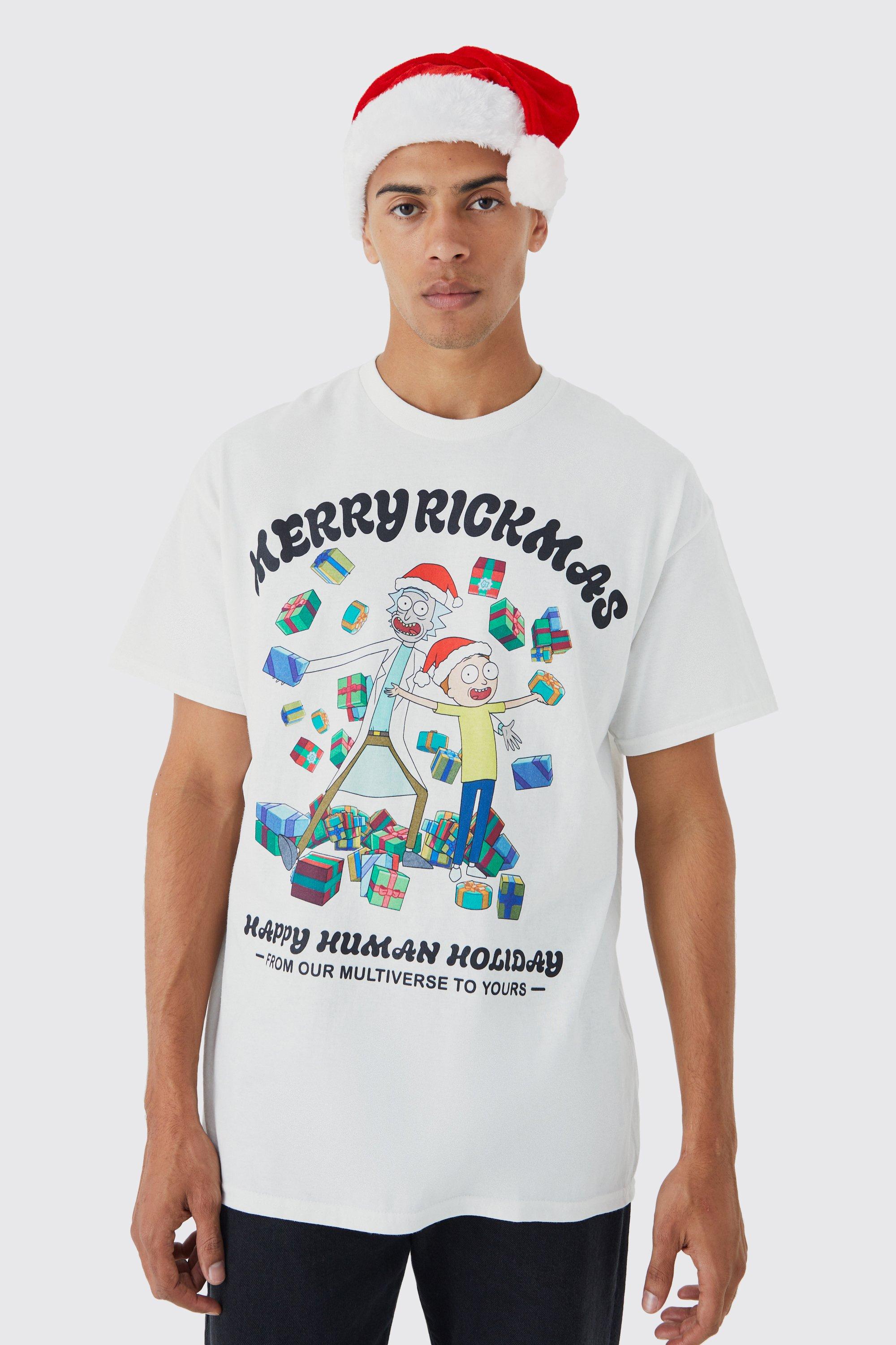 Mens White Oversized Christmas Rick And Morty License T-shirt, White