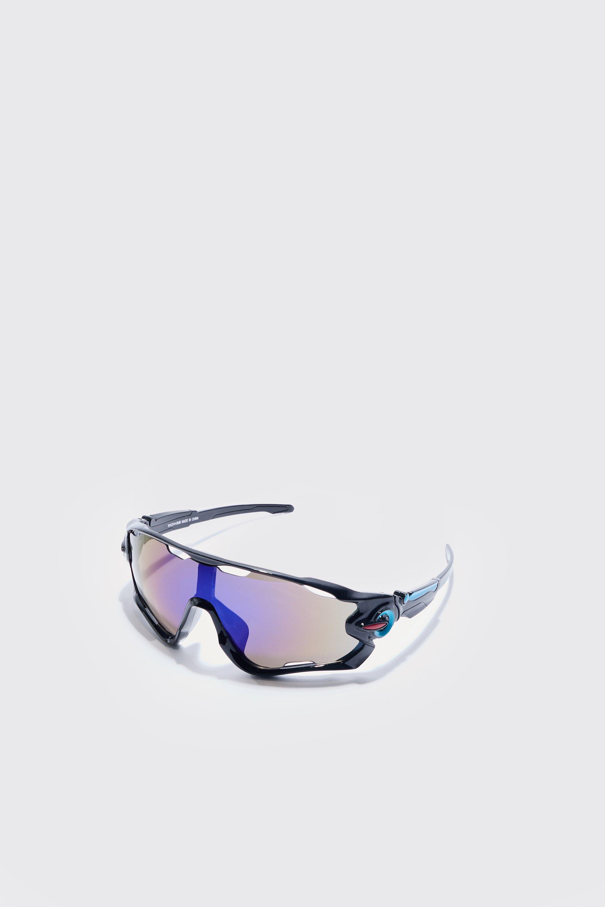 Image of Occhiali da sole con lenti specchiate a vogatore, Azzurro