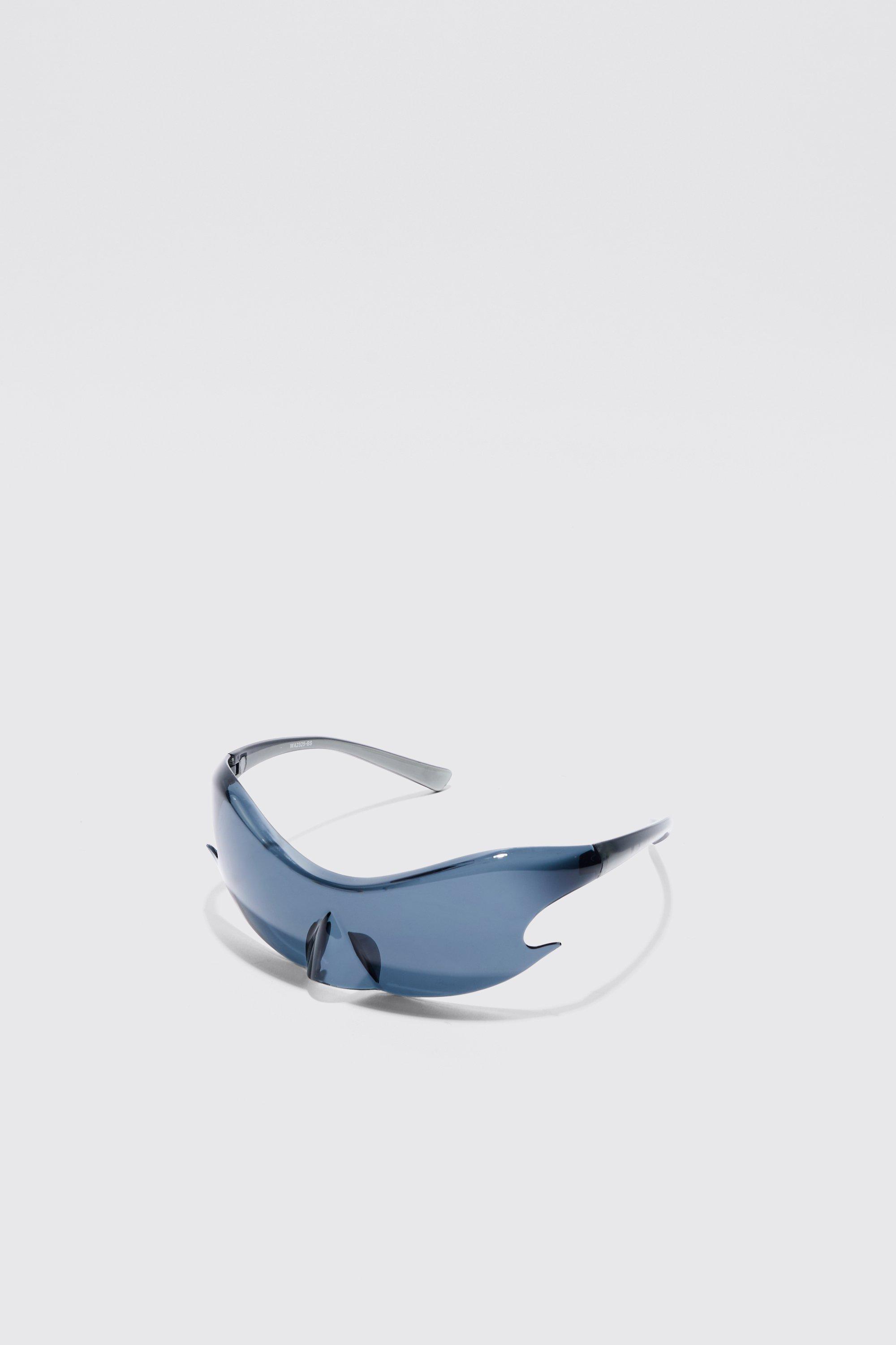 Image of Occhiali da sole senza montatura in plastica con lenti a specchio Shield Racer, Nero