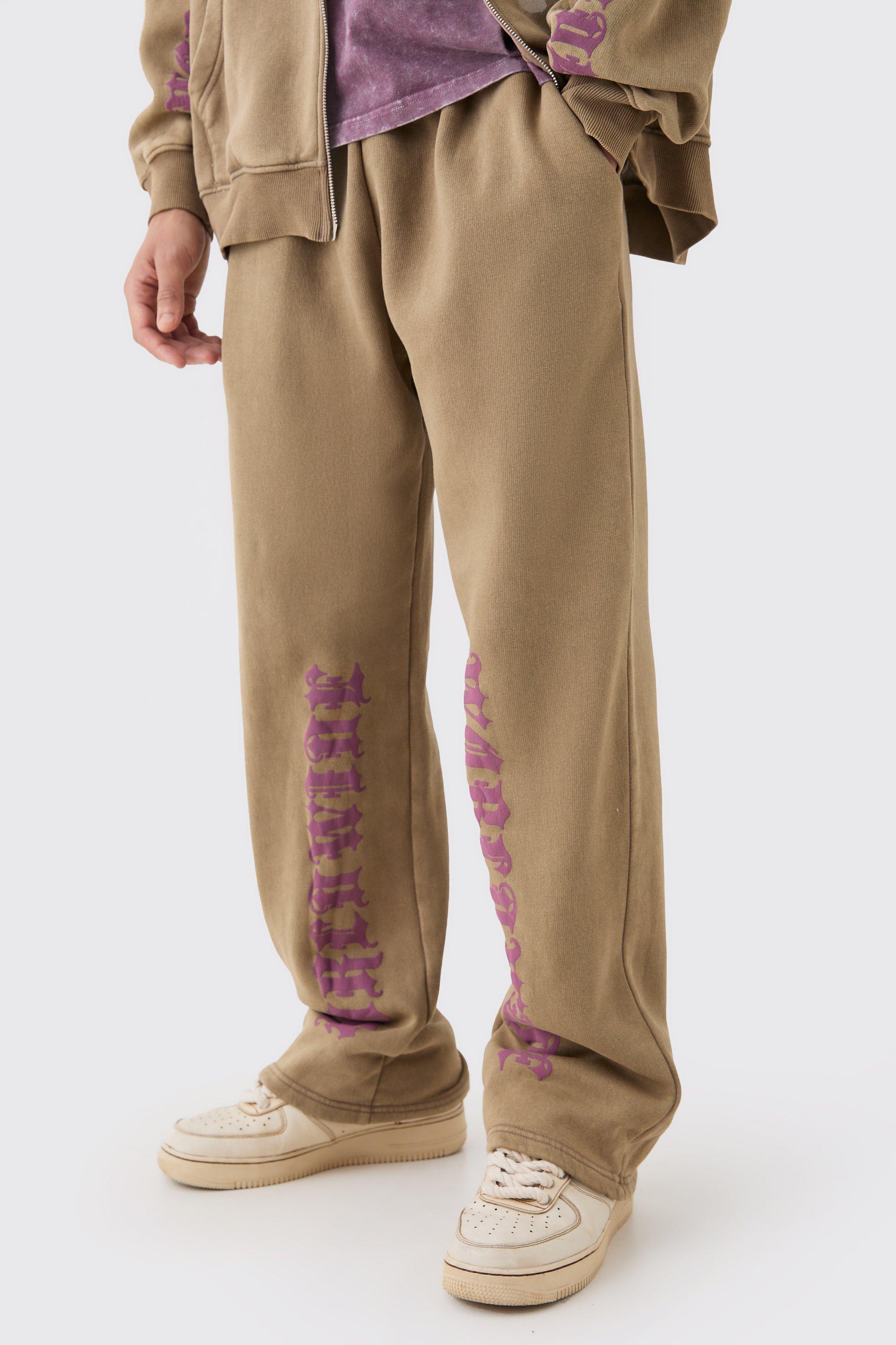 Image of Pantaloni tuta rilassati in lavaggio acido con applique, Brown
