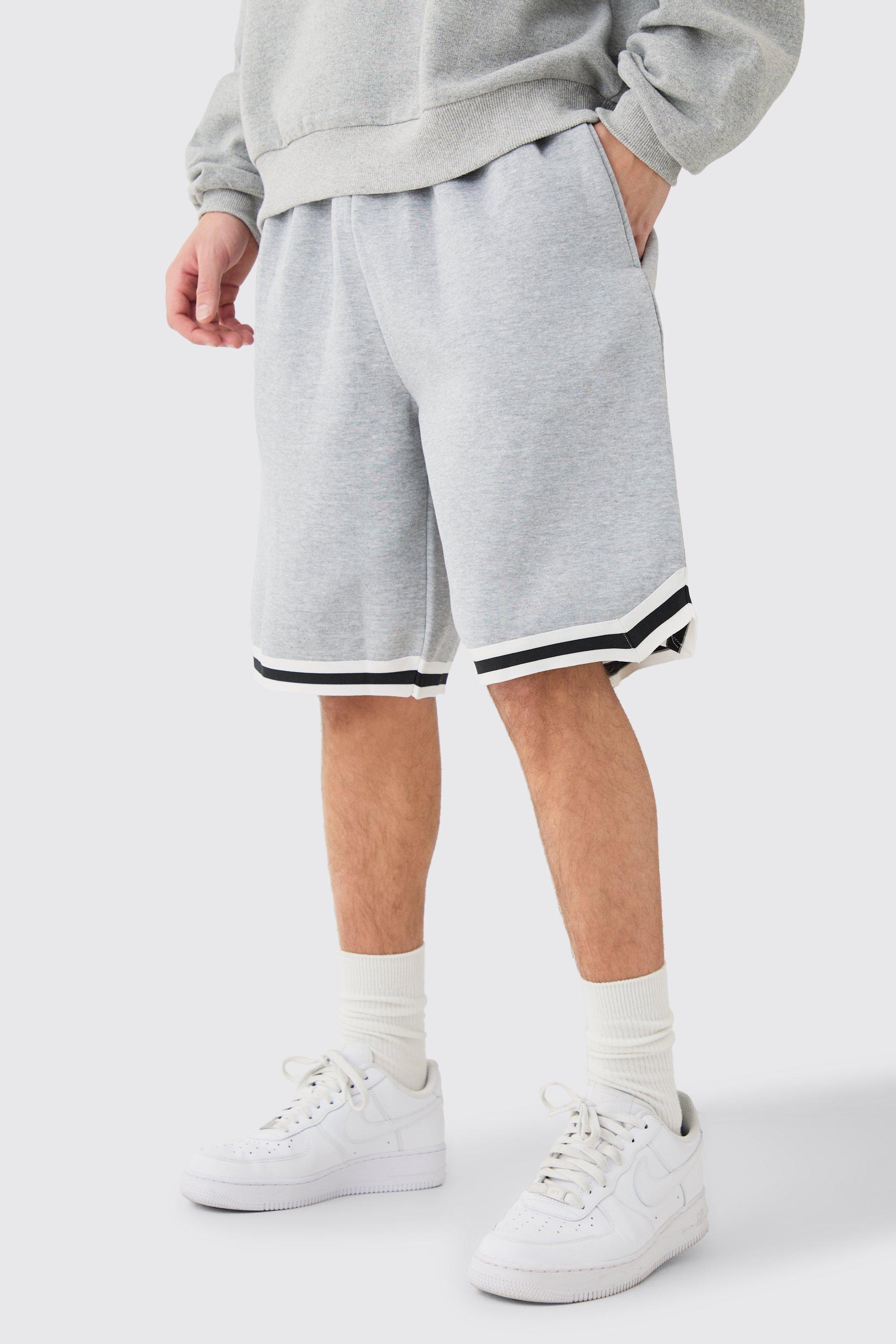 Image of Pantaloncini da basket oversize in jersey con striscia, Grigio