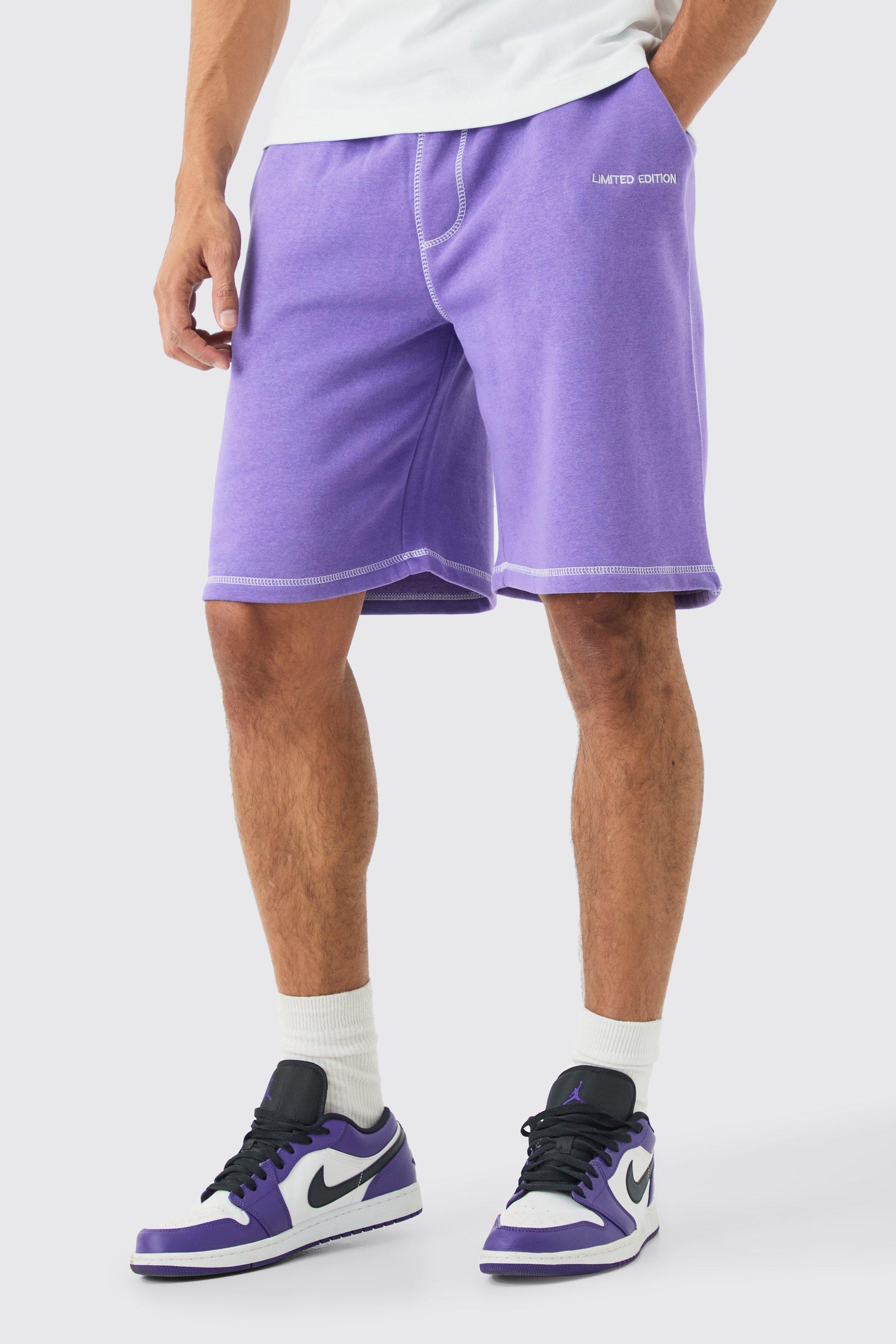 Image of Oversized Limited Edition Contrast Stitch Shorts, Purple