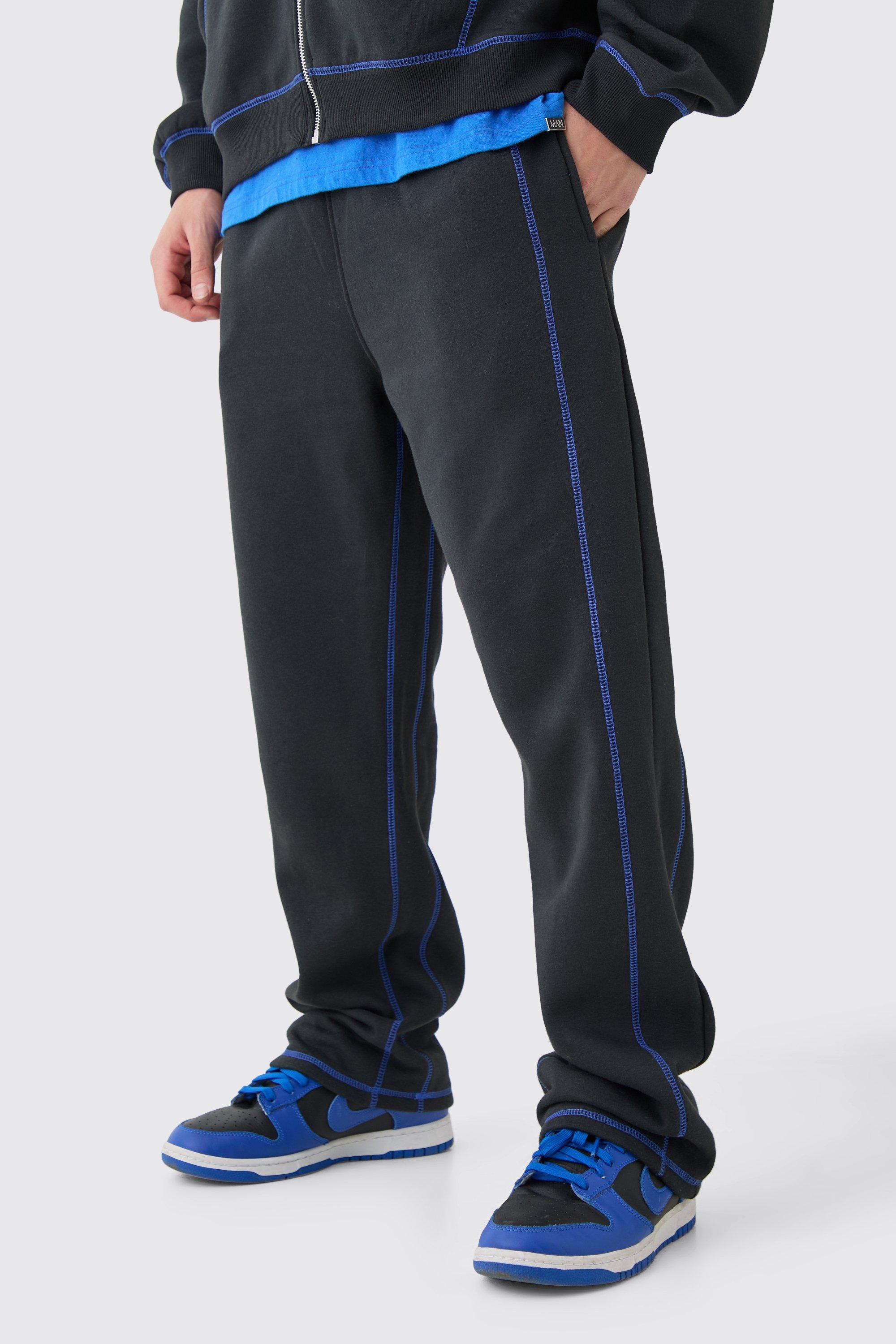 Mens Black Relaxed Contrast Stitch Jogger, Black