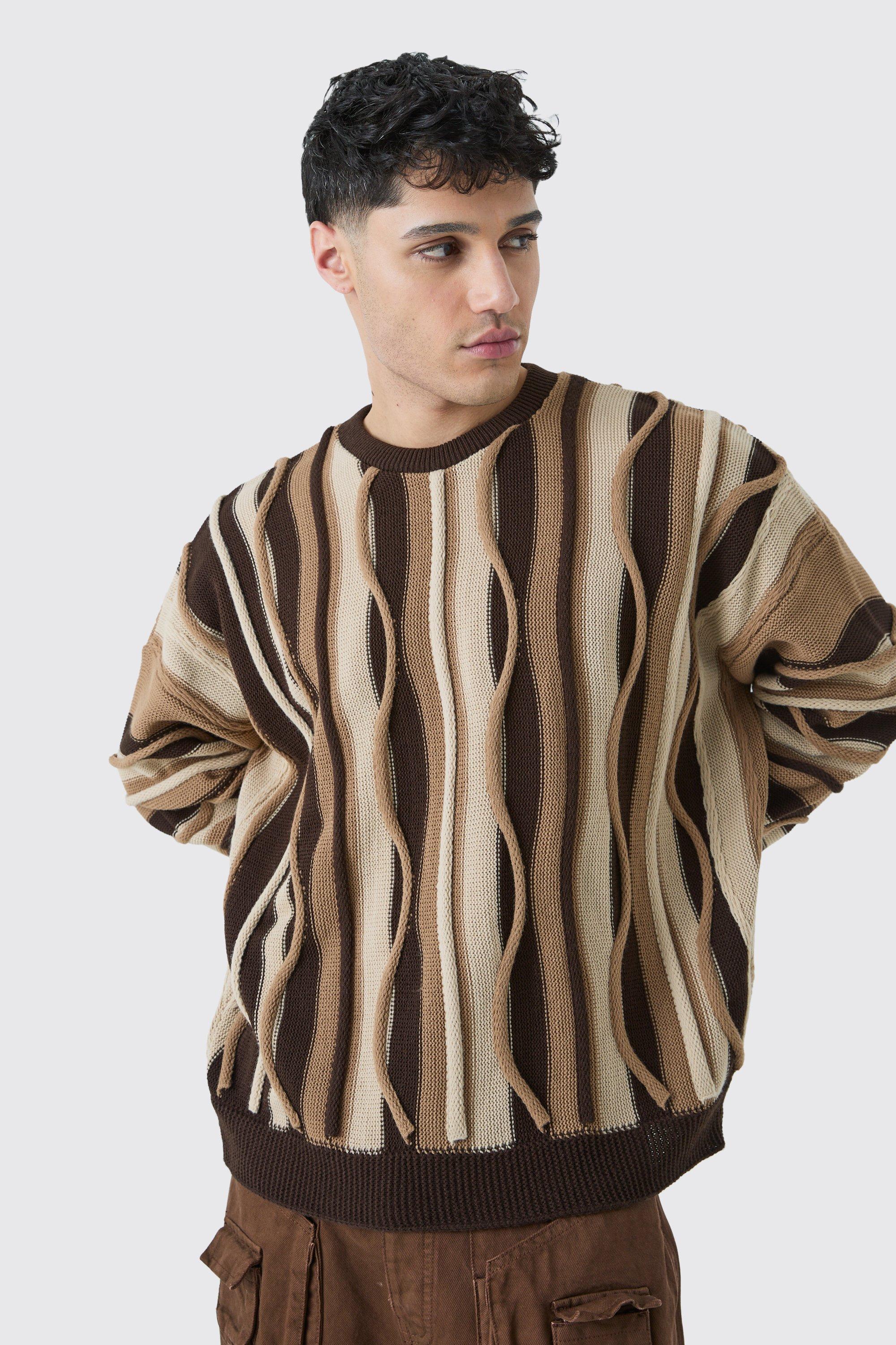 Image of Maglione oversize in maglia in jacquard in rilievo, Brown