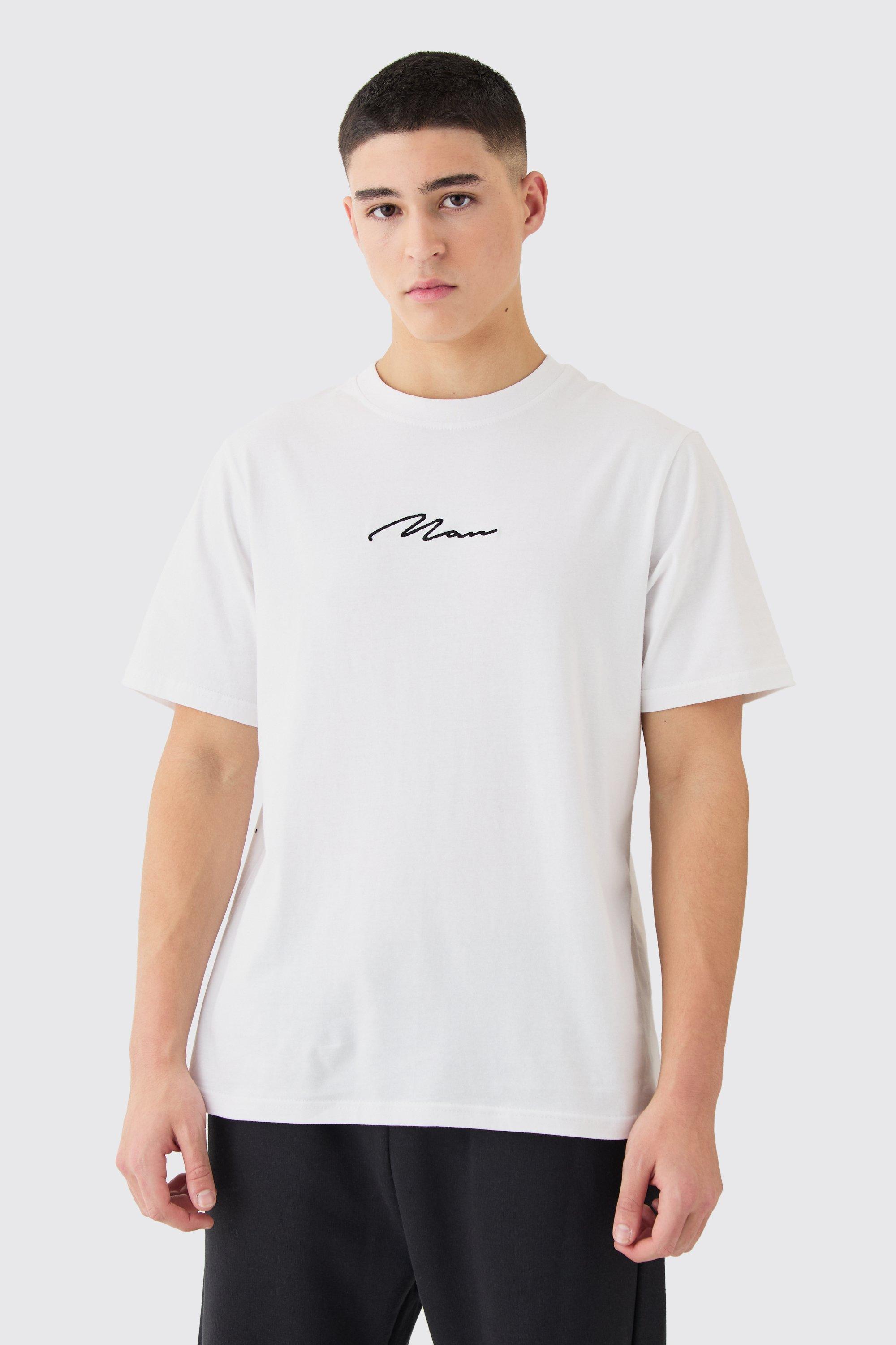 Image of T-shirt con ricamo di firma Man, Bianco