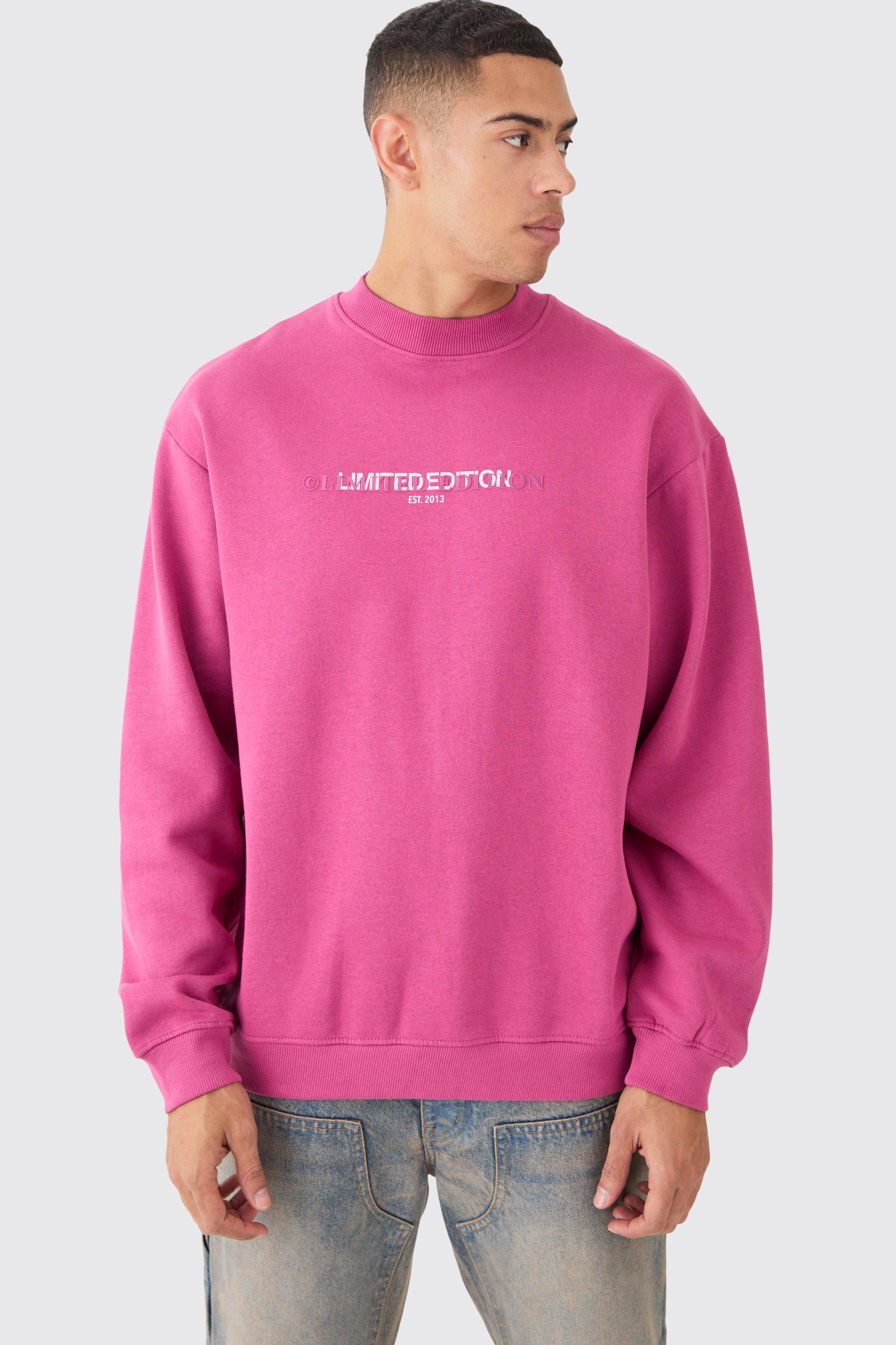 Mens Pink Oversized Extended Neck Limited Sweatshirt, Pink