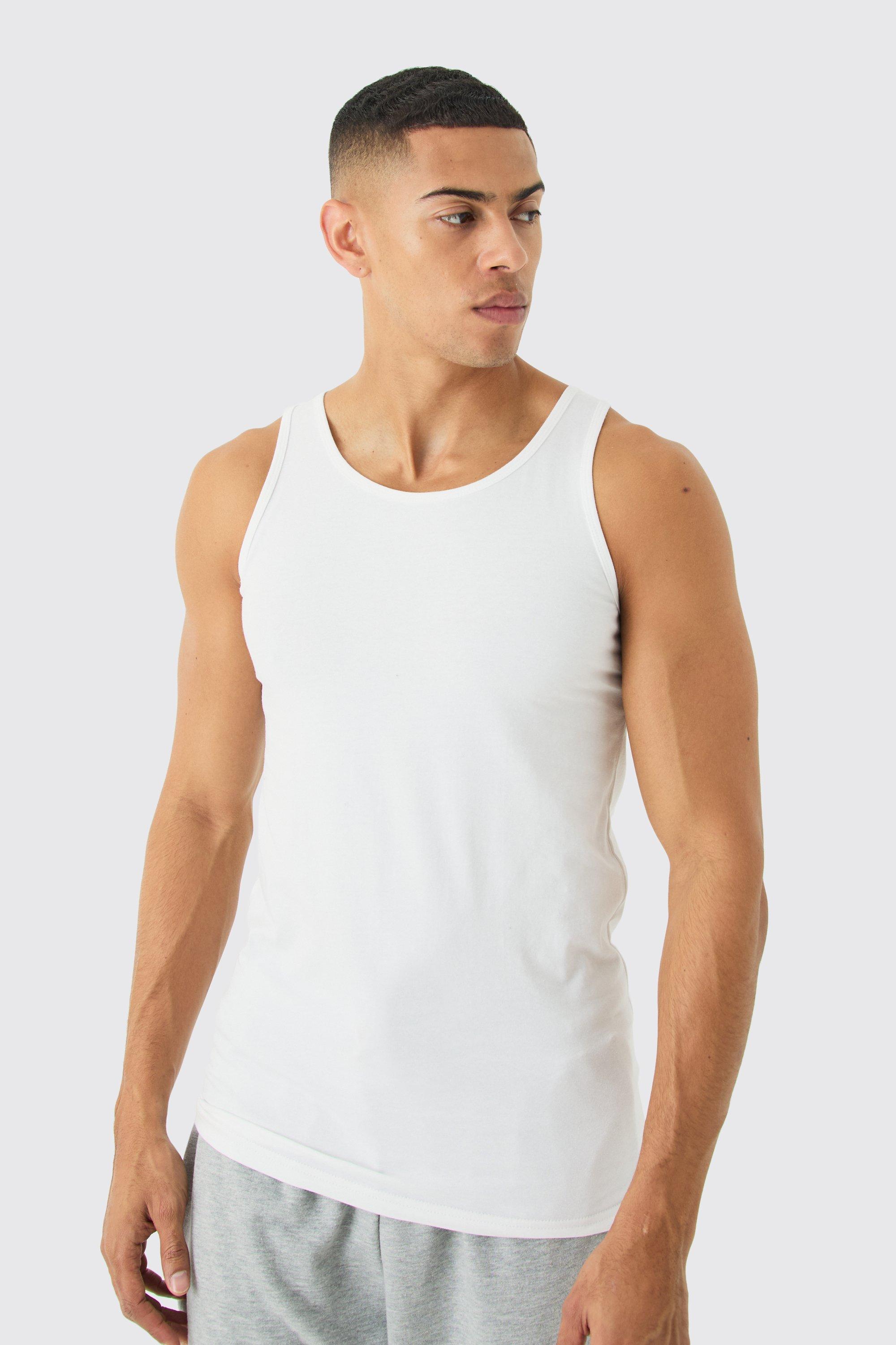 Mens White Muscle Fit Vest, White