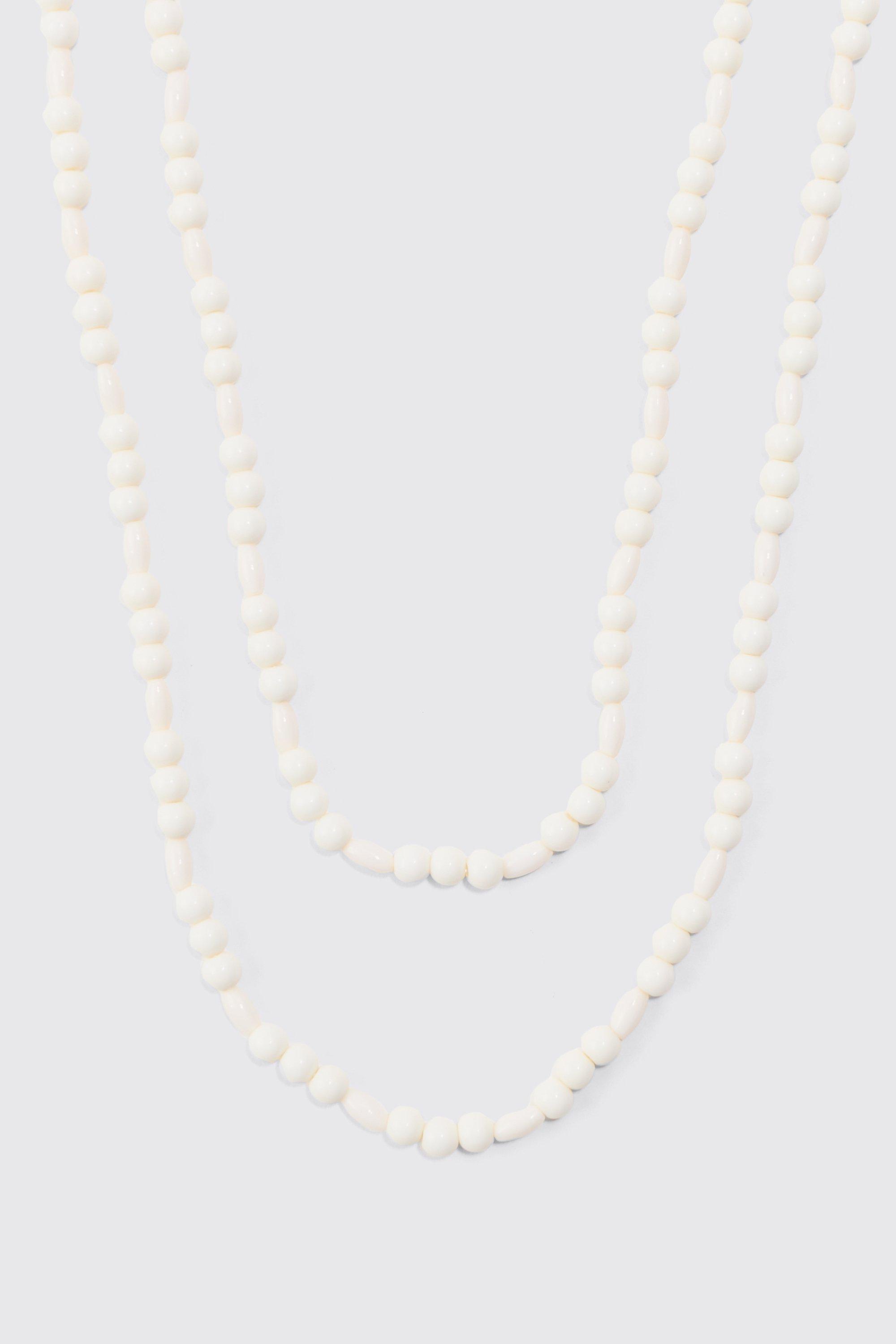 Image of Collana a catena bianca a più fili con perle, Bianco