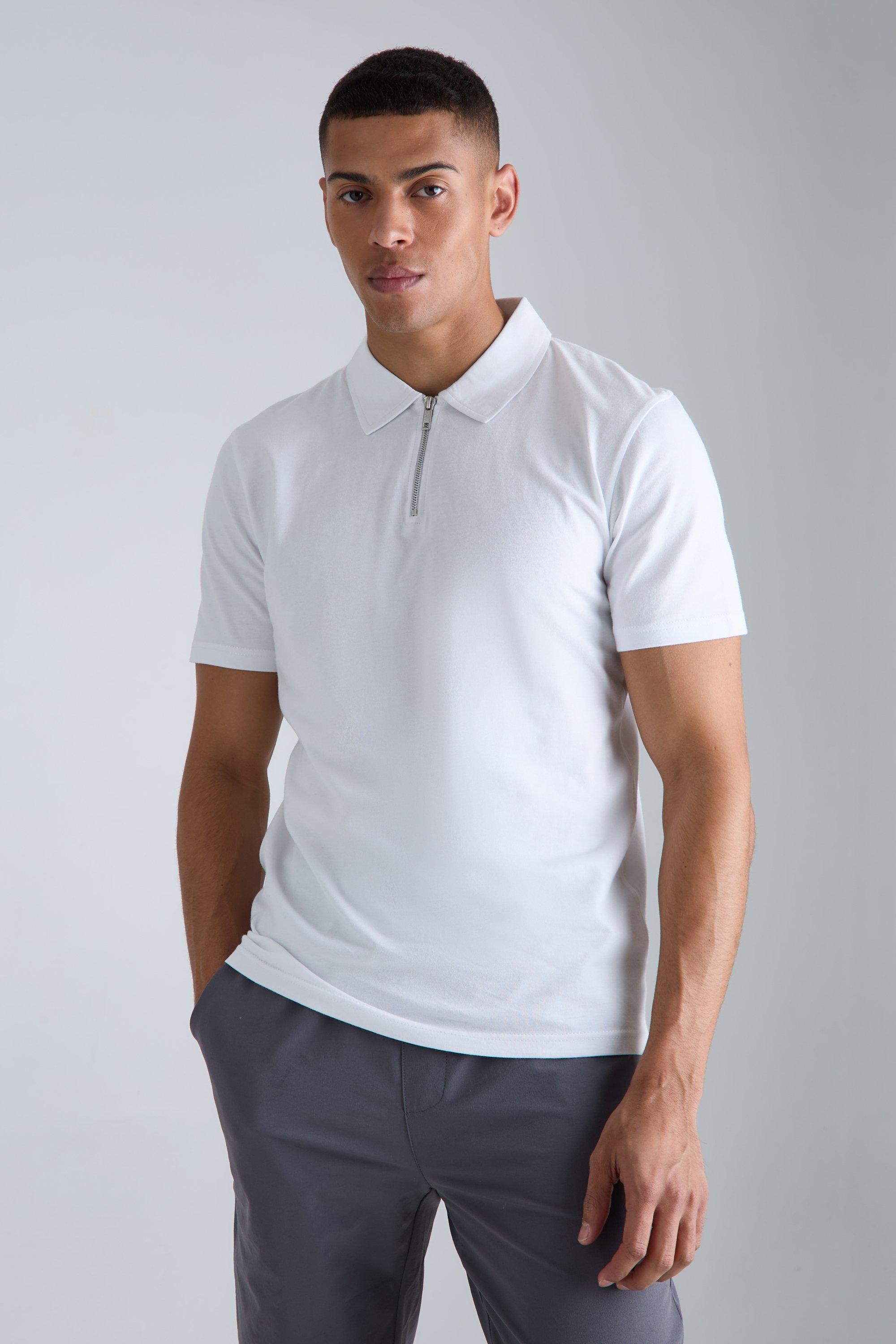 Image of Polo Slim Fit con zip sul colletto, Bianco