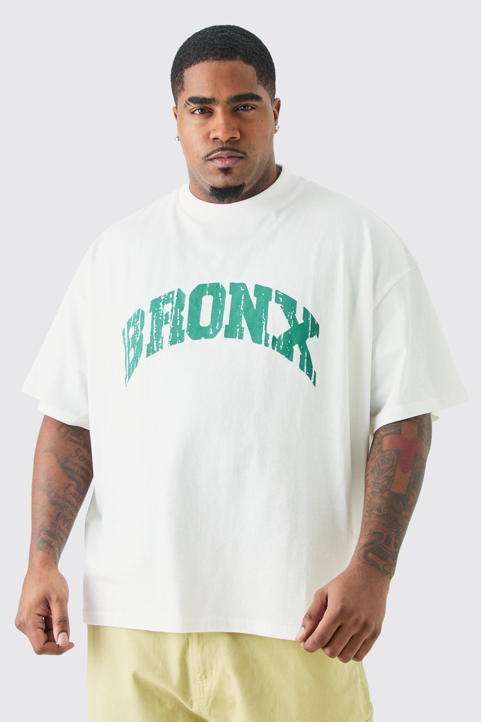 Mens Cream Plus Oversized Boxy Extended Neck Bronx T-shirt, Cream