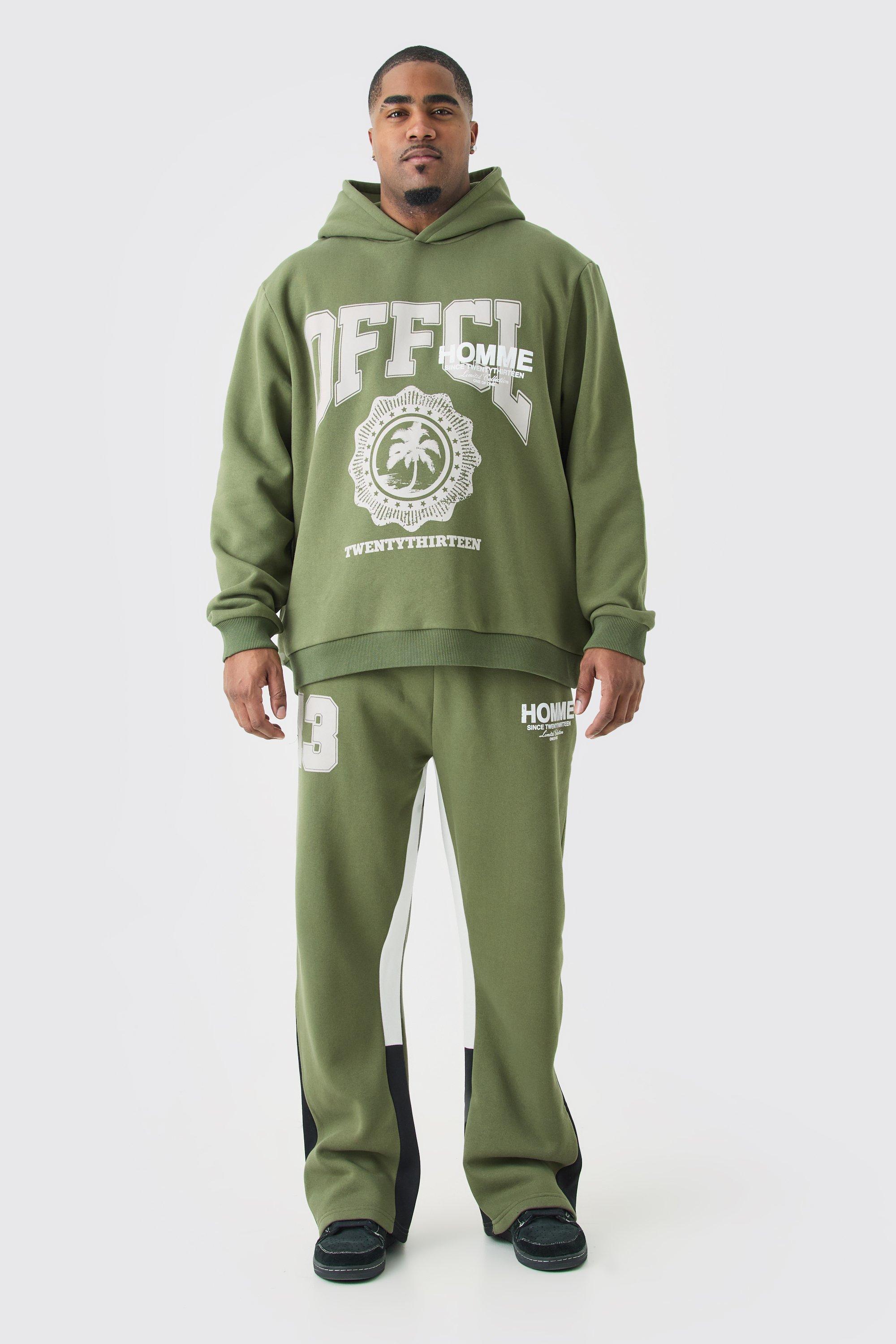Image of Tuta sportiva Plus Size Homme Official 13 color kaki con inserti e cappuccio, Verde
