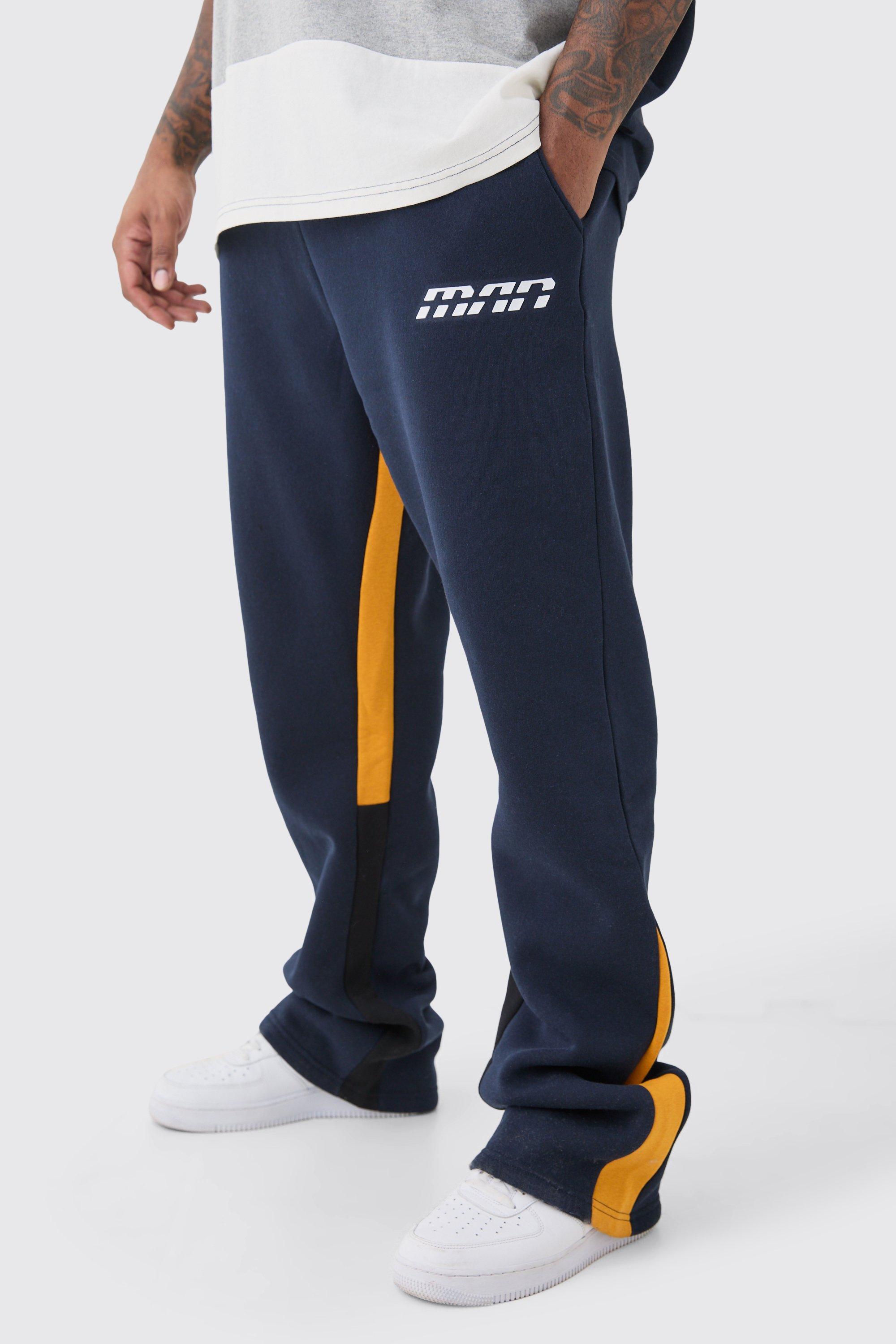 Image of Pantaloni tuta a zampa Plus Size Slim Fit a blocchi di colore blu navy con inserti, Navy