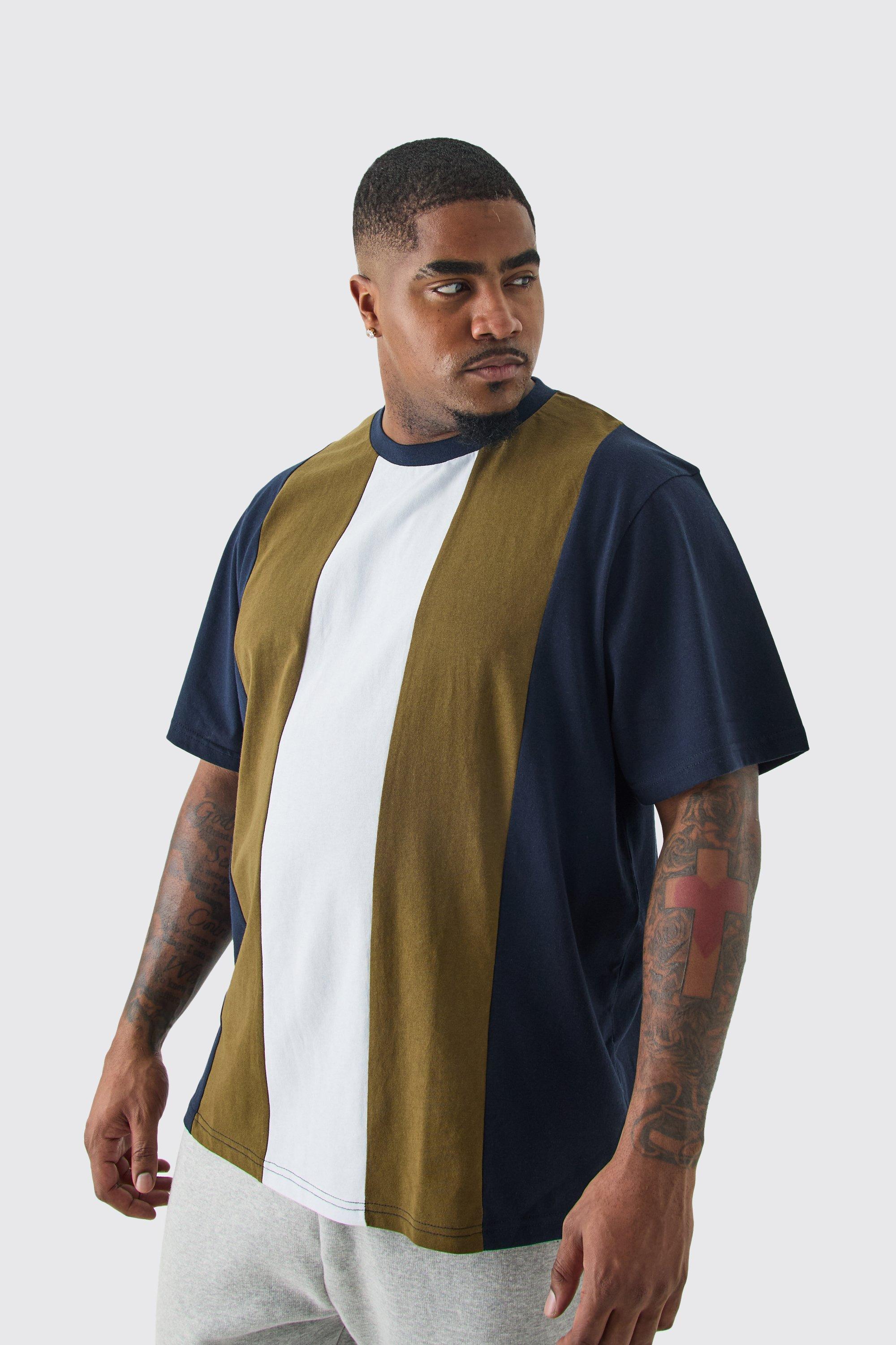 Image of T-shirt Plus Size verticale a blocchi di colore blu navy, Navy