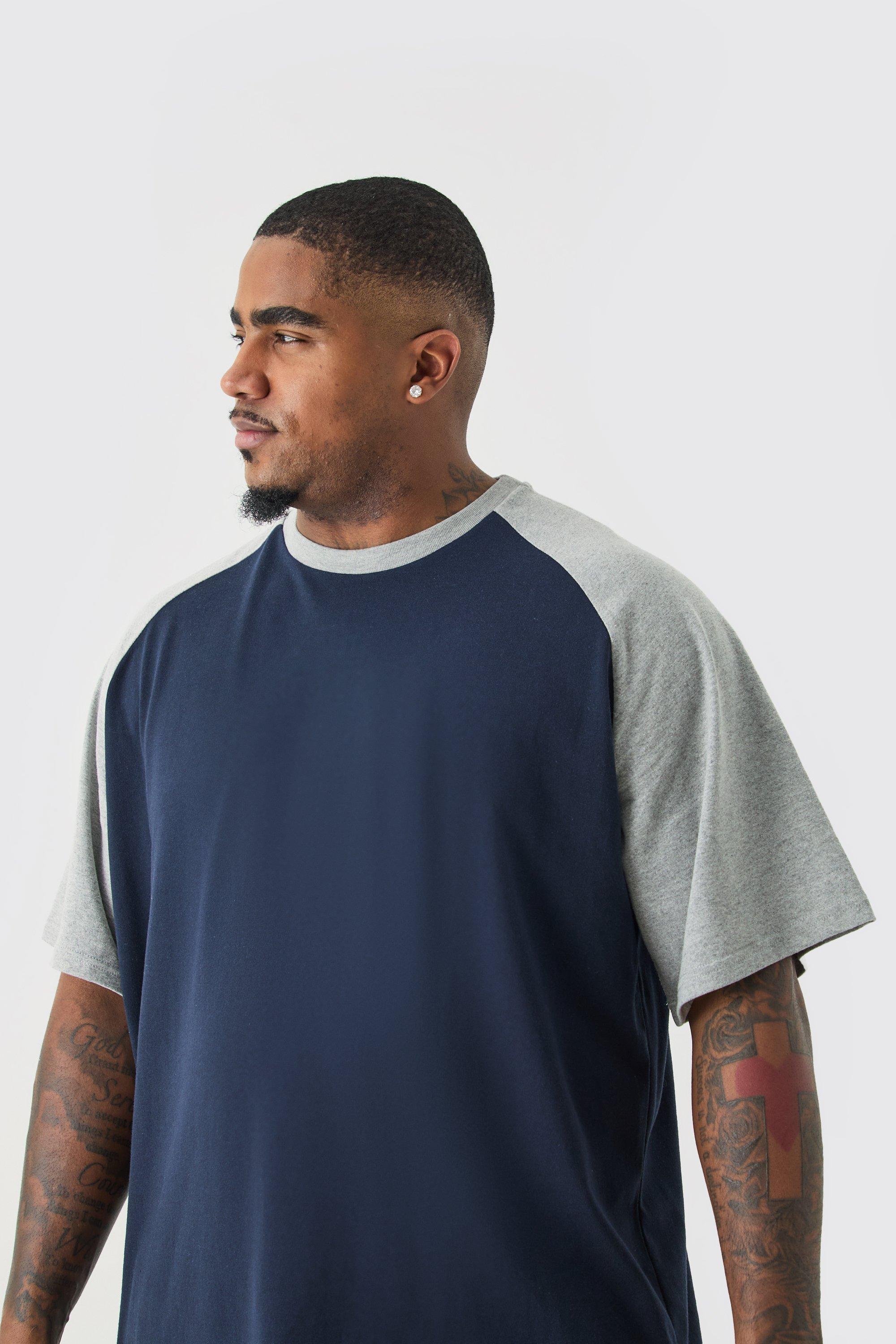 Image of T-shirt Plus Size a blocchi di colore blu navy con dettagli raglan, Navy