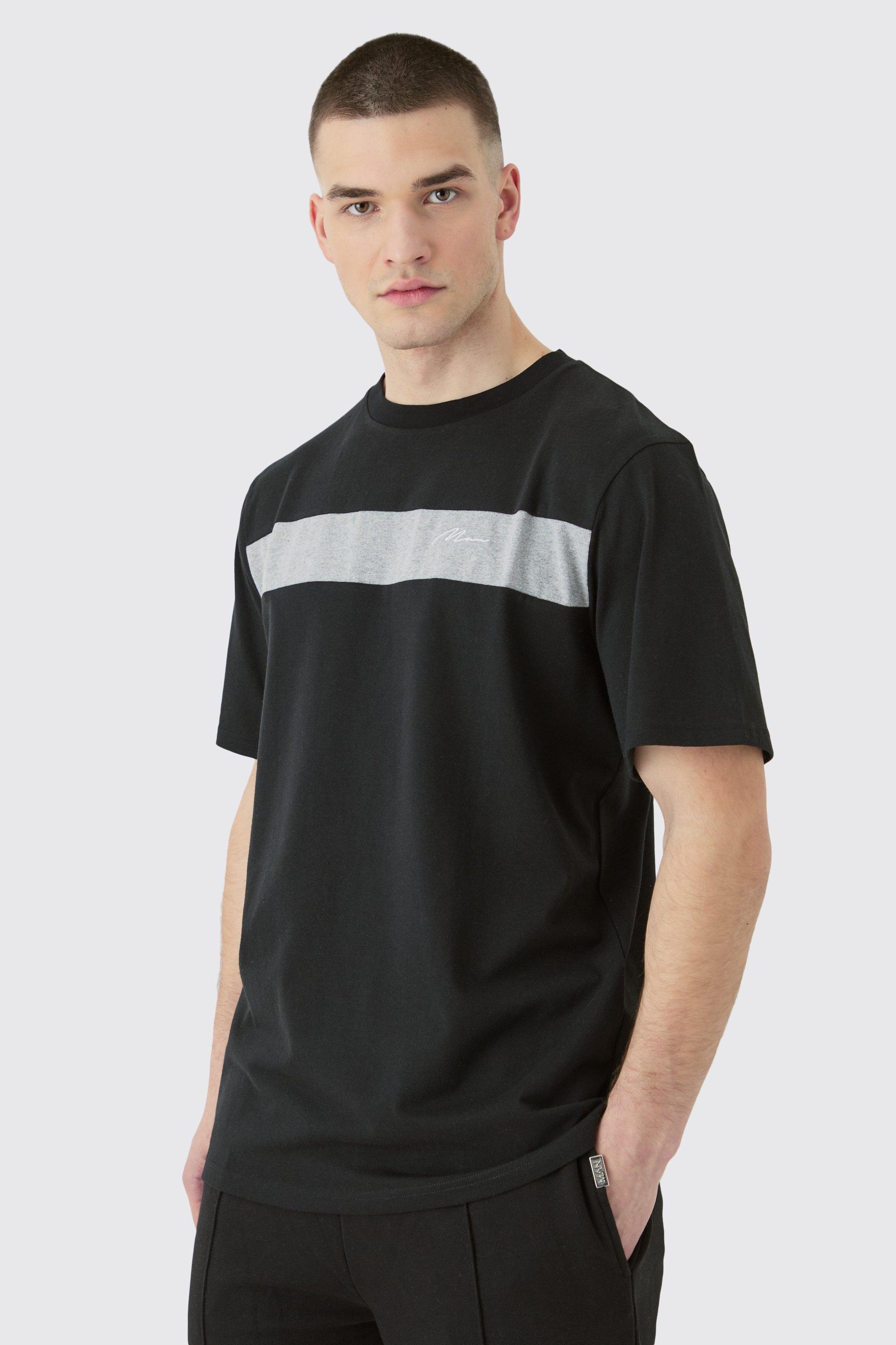 Image of T-shirt Tall Regular Fit nera con scritta Man a blocchi di colore, Nero